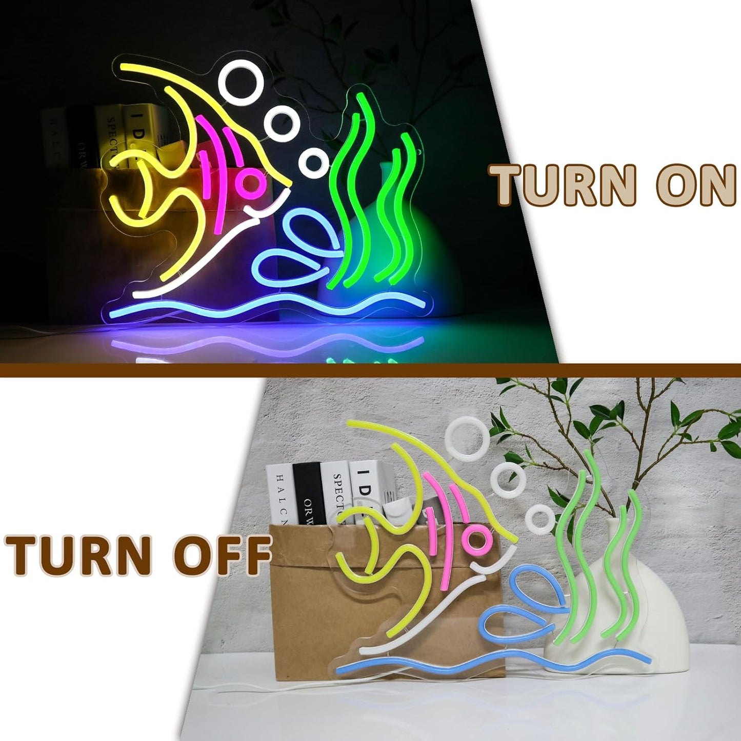 Tropical Fish Neon Sign for Wall Decor, Fish Led Signs for Room, USB Dimmable Neon Lights for Fish Shop Bar Home Pub Club Man Cave Party Store Office Restaurant Ocean Museum Decoration