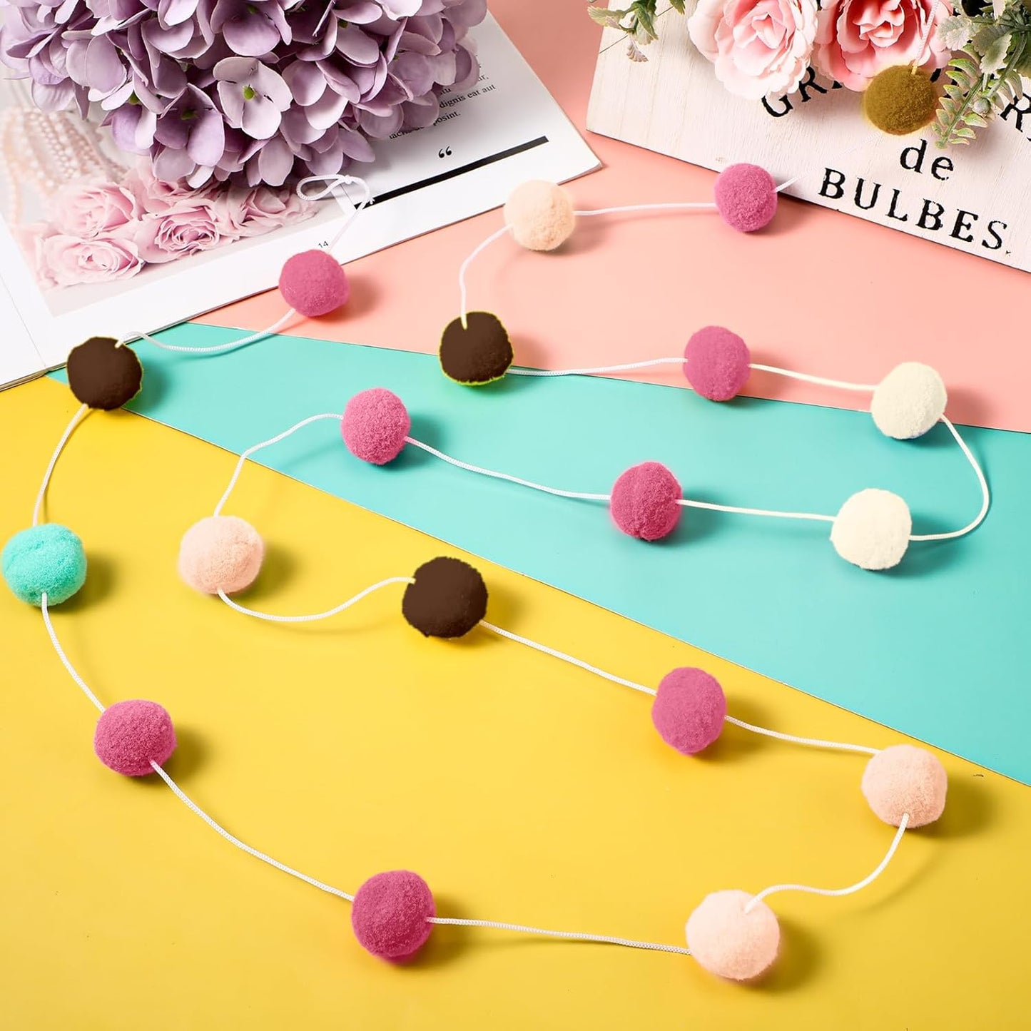 Irenare 9.8 ft Pom Pom Garland Felt Colorful Tassel Banner Christmas Party Pompoms Garland Decorations Felt Pennant Banner for Classroom Home Mantel Fireplace Birthday(Boho Color)