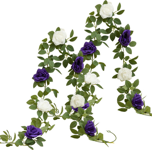 Carlita's Blooms Artificial Rose Garlands Purple Rose Vines Leaves Banners Hanging Floral Garland Fake Flower Vine Wall Decorations