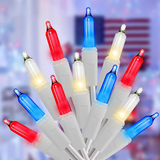4th of July Decorations Lights Red White & Blue 100 Count 20 Feet Patriotic Mini String Waterproof Independence Day Lights for Indoor Outdoor Christmas Party Patio Memorial Day Décor