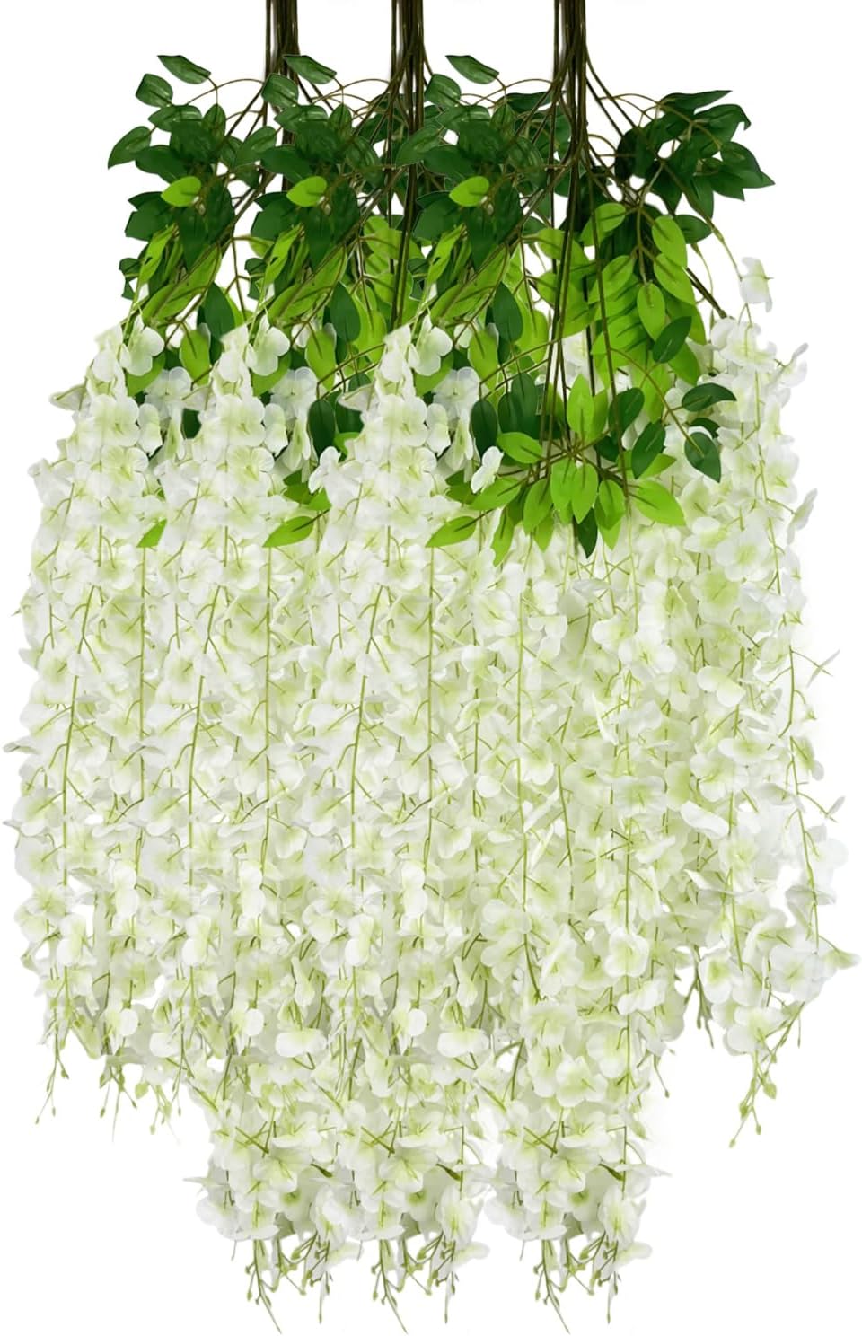 12 Pack White Green Wisteria Hanging Flowers Garland, 3.77 Feet Artificial Flower Vines, Fake Wisteria, Artificial Vines Hanging Garland for Backdrop Outdoor Yard Garden Decor