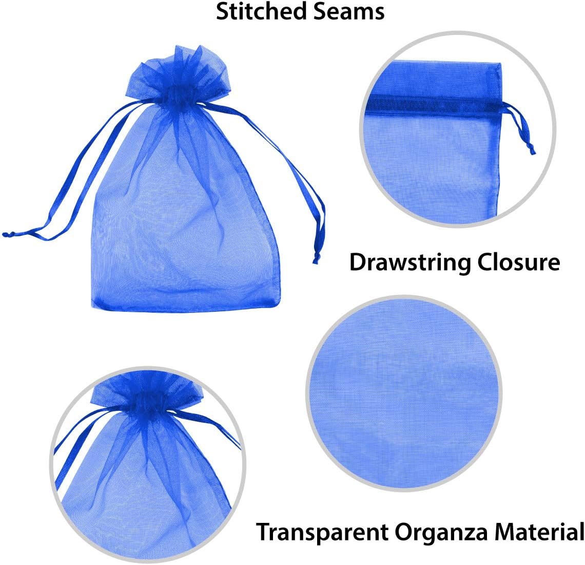 Super Z Outlet 100 Pack 5x7 Inch Mini Sheer Drawstring Organza Transparent Bags Jewelry Sack Pouches for Wedding, Party Decorations, Arts & Crafts Gifts (Royal Blue)