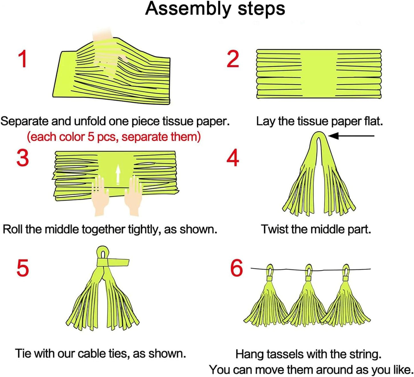 Blue Pink and Green Tassel Garland Banner Paper Tassels for Birthday Party Decorations,Pack of 15