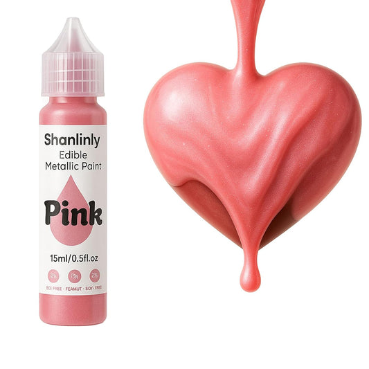 Pink Metallic Edible Paint for Baking – Food Grade Pink Edible Dust Drink Glitter for Shimmer Cake Decorating, Cookies, Cupcakes, Cocktails – 15ml Perfect for Holidays, Wedding, Birthday Decorating