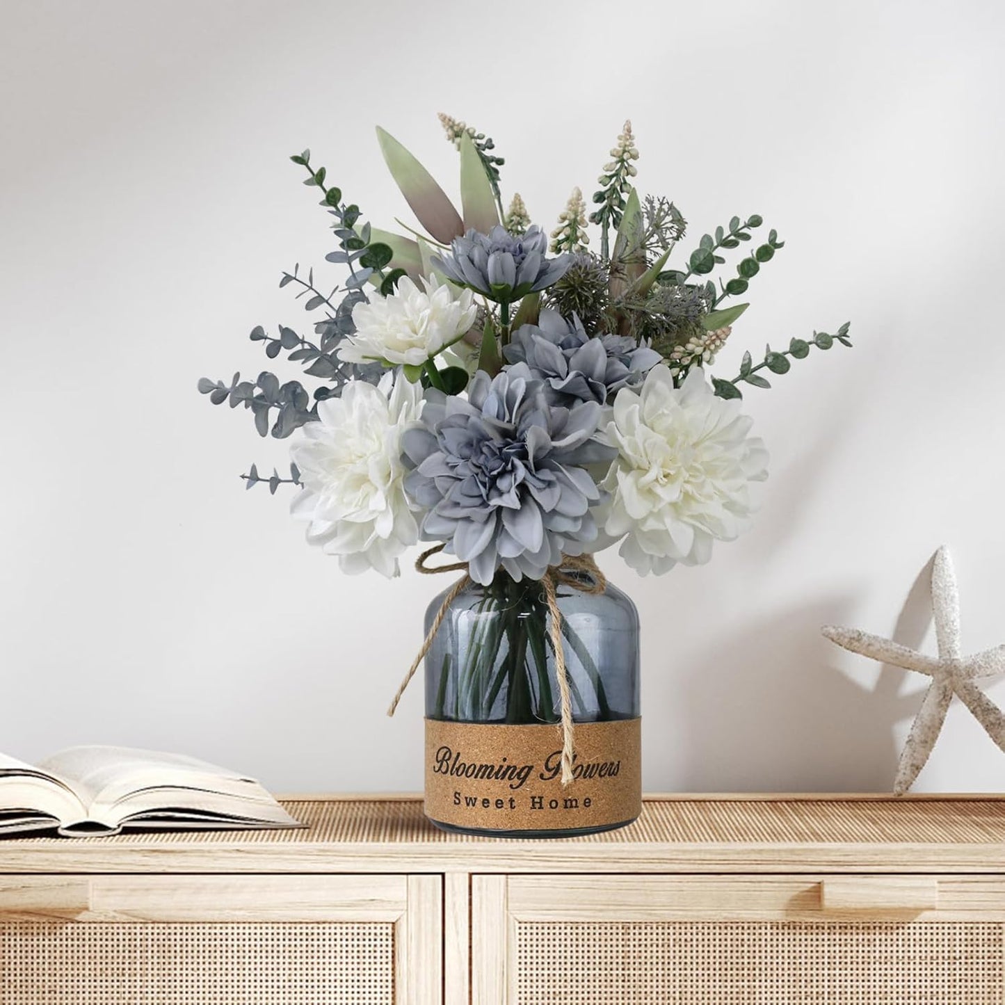 Fake Flowers with Vase,Silk Artificial Flowers in Vase,Fake Plants and Faux Flower Arrangement for Centerpiece Kitchen Table Decorations,Home Decor