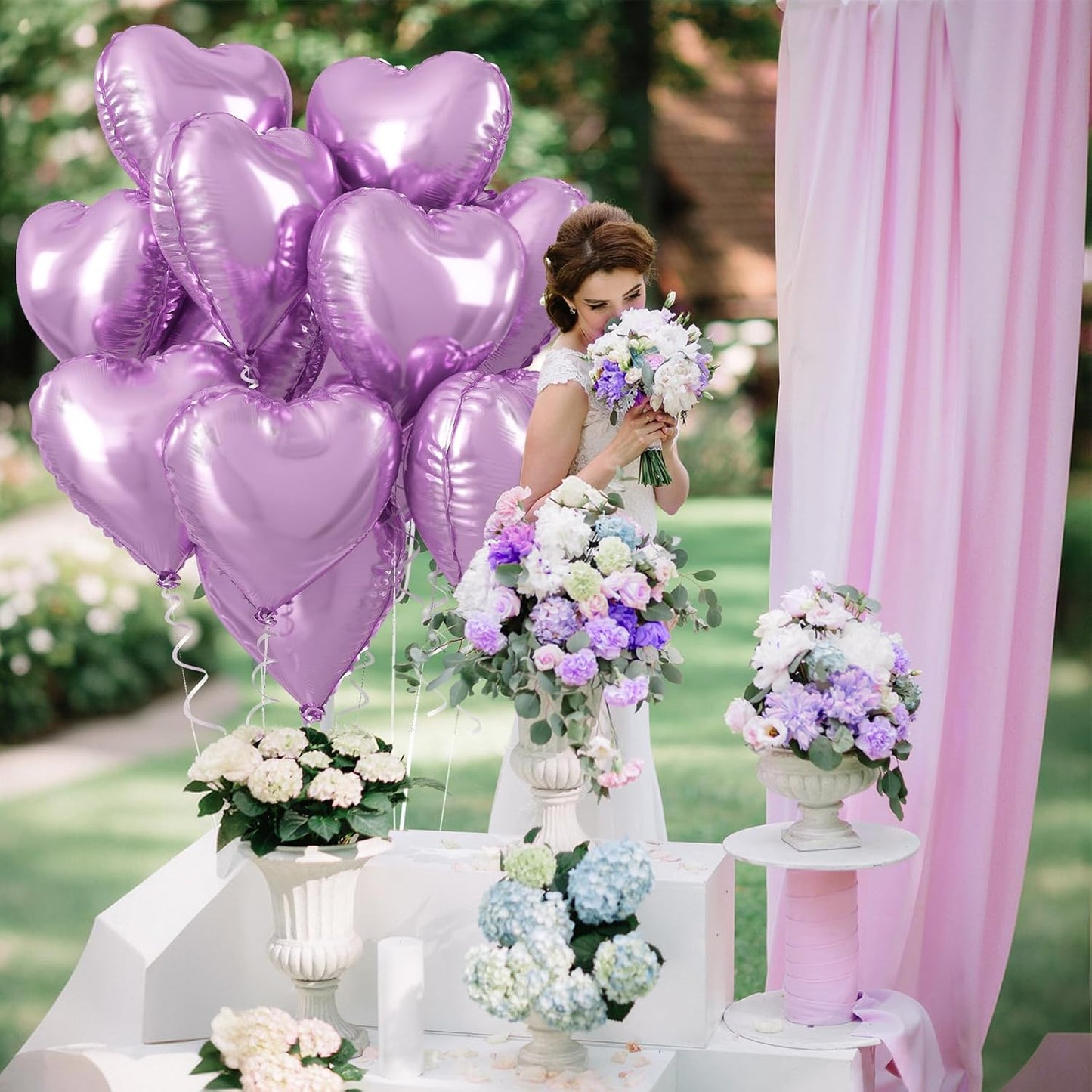 Purple Foil Heart Balloons, 12Pcs Lavender Purple Heart Shape Mylar Balloons, 18 Inch Light Purple Helium Heart Balloons for Girls Women Birthday Wedding Baby Shower Valentines Anniversary