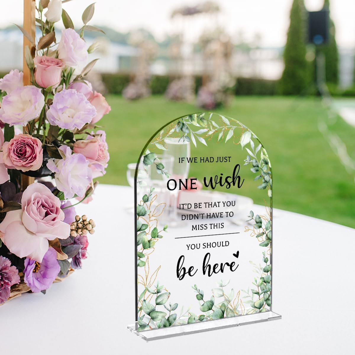 Wedding Sign Decor, You Should Be Here Sign, 5x7 Inch Arch Acrylic, Wedding Sign for Reception & Event, Bridal Shower Decorations, Wedding Table Sign Accessories for Anniversary And Party (Foliage)