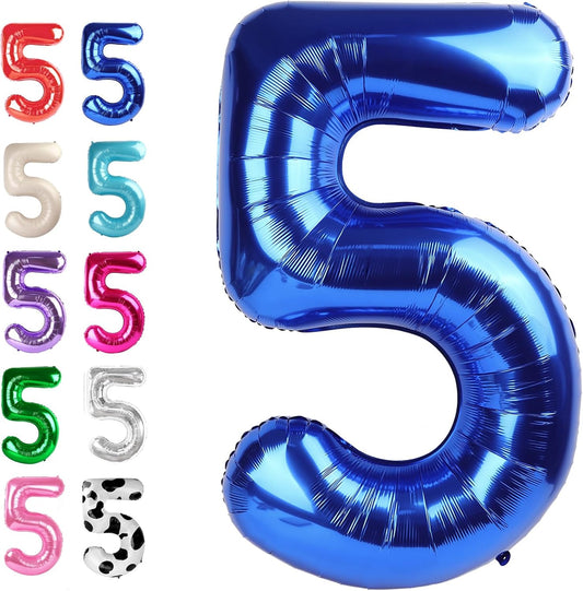 Navy Blue 40 Inch Large Number 5 Birthday Balloon, Five 5th 15 25 35 50 55 Birthday Celebration Decorations, Foil 5 Mylar Helium Number 5 Balloons Girl Boy Anniversary Party Supplies
