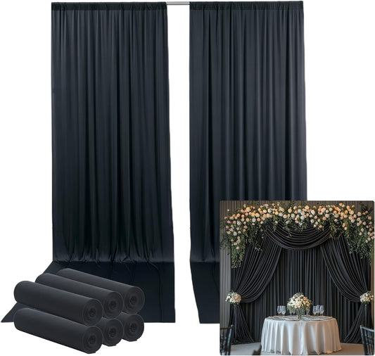 30ftx15ft Wrinkle Free Black Backdrop Curtain, 6 Panels 15FT Height Black Wedding Backdrop Drapes, Silky Polyester Back Drop Cloth for Birthday Photography Background Party Backdrop Draping