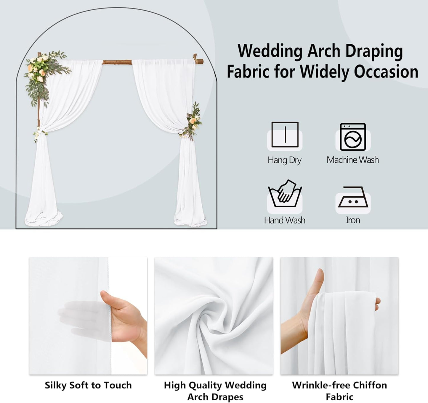 4 Panels Wedding Arch Draping Fabric 28" x 20Ft Wedding Arch Drapes Chiffon Fabric Drape Sheer Backdrop Curtain for Weddings Party Swag Ceremony Birthday Arbor Drapery Reception Ceiling Decor(White)