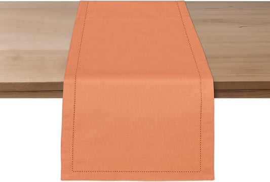 Ruvanti Linen Table Runner 90 Inches, Classic Hemstitch, Washable, Reusable, Non-Slipping, Stain Resistant- Perfect for Parties, Weddings, Dinners, Thanksgiving, Christmas, Indoor use – Orange