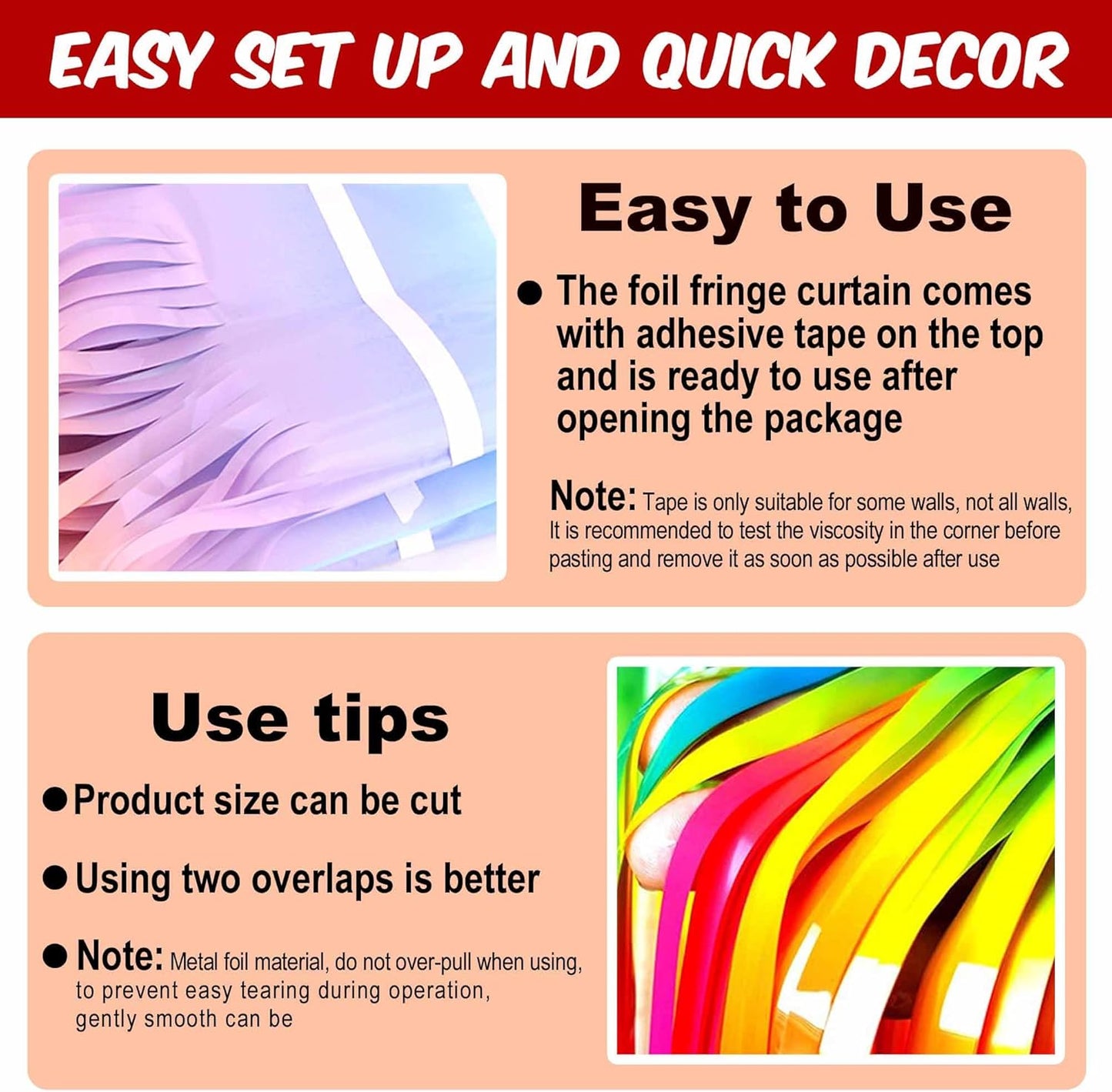 3 Pack Dark Rainbow Foil Fringe Curtains Backdrop, 3.28 x 9.8 Ft Metallic Streamers Tinsel Curtains Background for Photo Booth, Birthday, Halloween, Christmas, New Year Party Decorataions