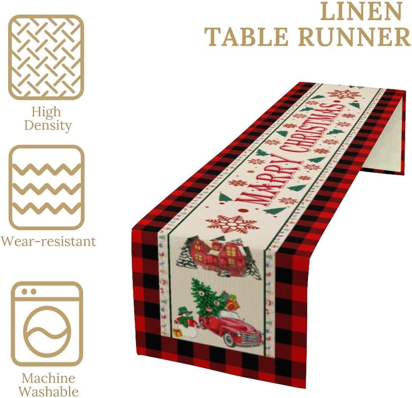 Merry Christmas Table Runner,Winter Xmas Holiday Table Cloth Kitchen Dining Table Decoration for Home Party Decor 13x36 Inch