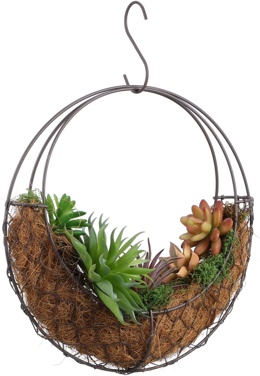 TOYANDONA Round Wire Wreath Frame: Moon Shaped Metal Hanging Sphere Planter Moon Wreath Plant Holder Flower Hanging Basket, Succulent Pot Decor Basket Indoor Outdoor Wall Decor