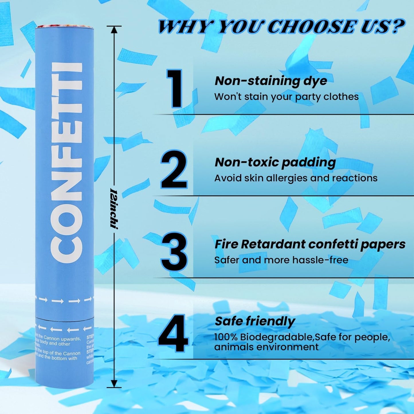 Confetti Cannon Blue Biodegradable Confetti Poppers 12Pack Party Poppers Confetti Shooters Blue Sticks for Wedding Graduation Engagement Anniversary Bridal Shower Valentines Day Birthday