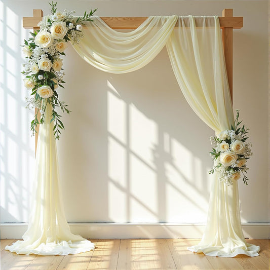 PARTISKY Wedding Arch Draping Fabric, Ivory Sheer Backdrop Curtain Chiffon Fabric Drapery for Ceremony Reception Party Ceiling Backdrop (Ivory Drapes Curtain, (1 Panel) 6 Yards/18ft)