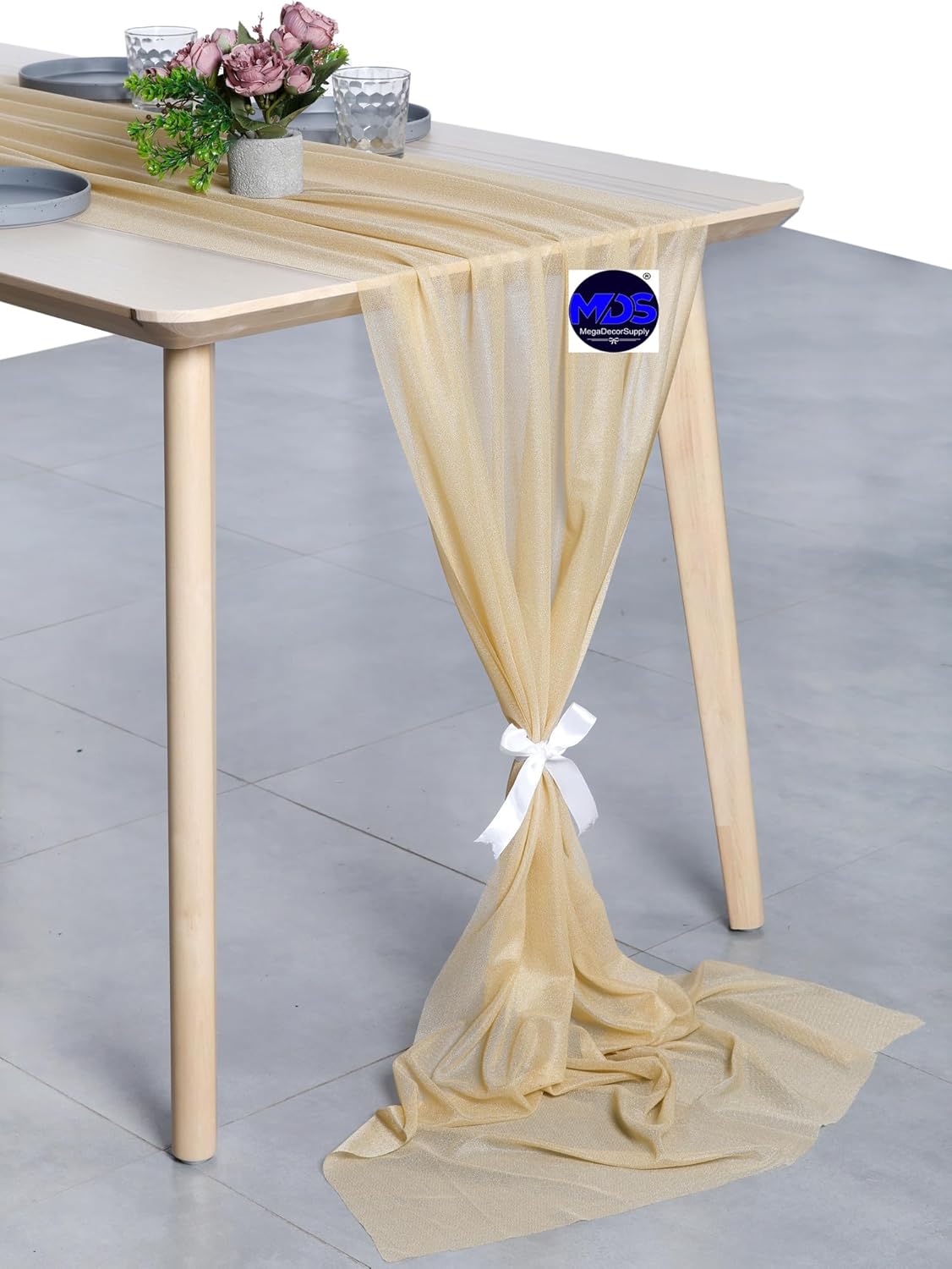 MDS Halloween Chiffon Table Runner - 25 Pack, 29 x 170 Inches, 14ft Each - Sheer Spooky Table Runners for Haunted House Parties, Trick-or-Treat Tables, Witchy Décor, Wedding & Events - Champagne Gold