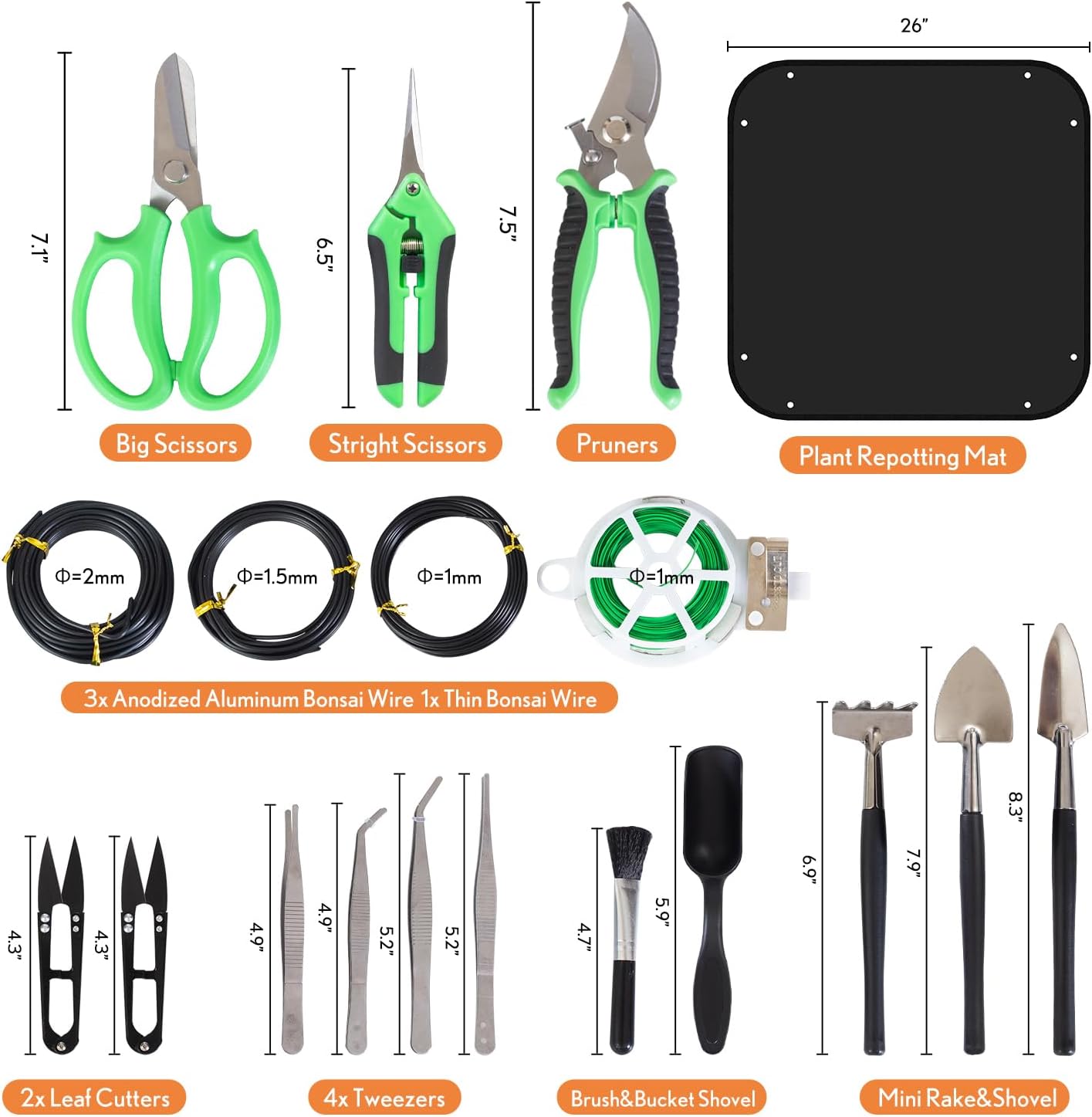 Bonsai Tools Kit 20 Pcs Garden Tools Set for Starters, Includes Bonsai Wire Kit, Plant Mat, Pruning Shears, Bonsai Scissors, Succulent Tools in Leather Storage Bag, Bonsai Gift for Adults