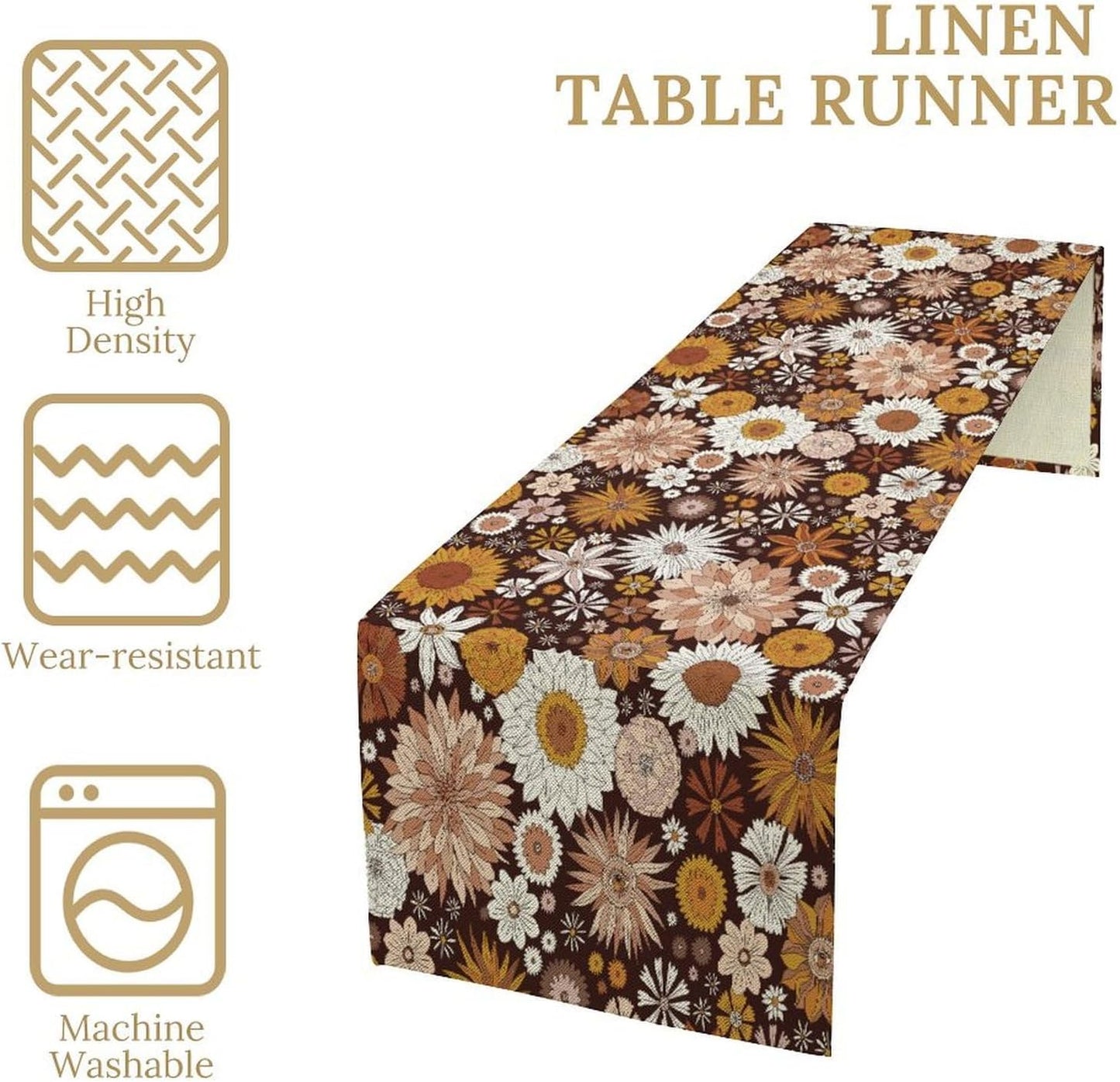 Boho Floral Table Runner, Vintage Country Farmhouse Daisy Flowers Modern Kitchen Dining Room Decoration for Indoor and Outdoor Wedding Party Banquet Table Runner 13x60 Inch