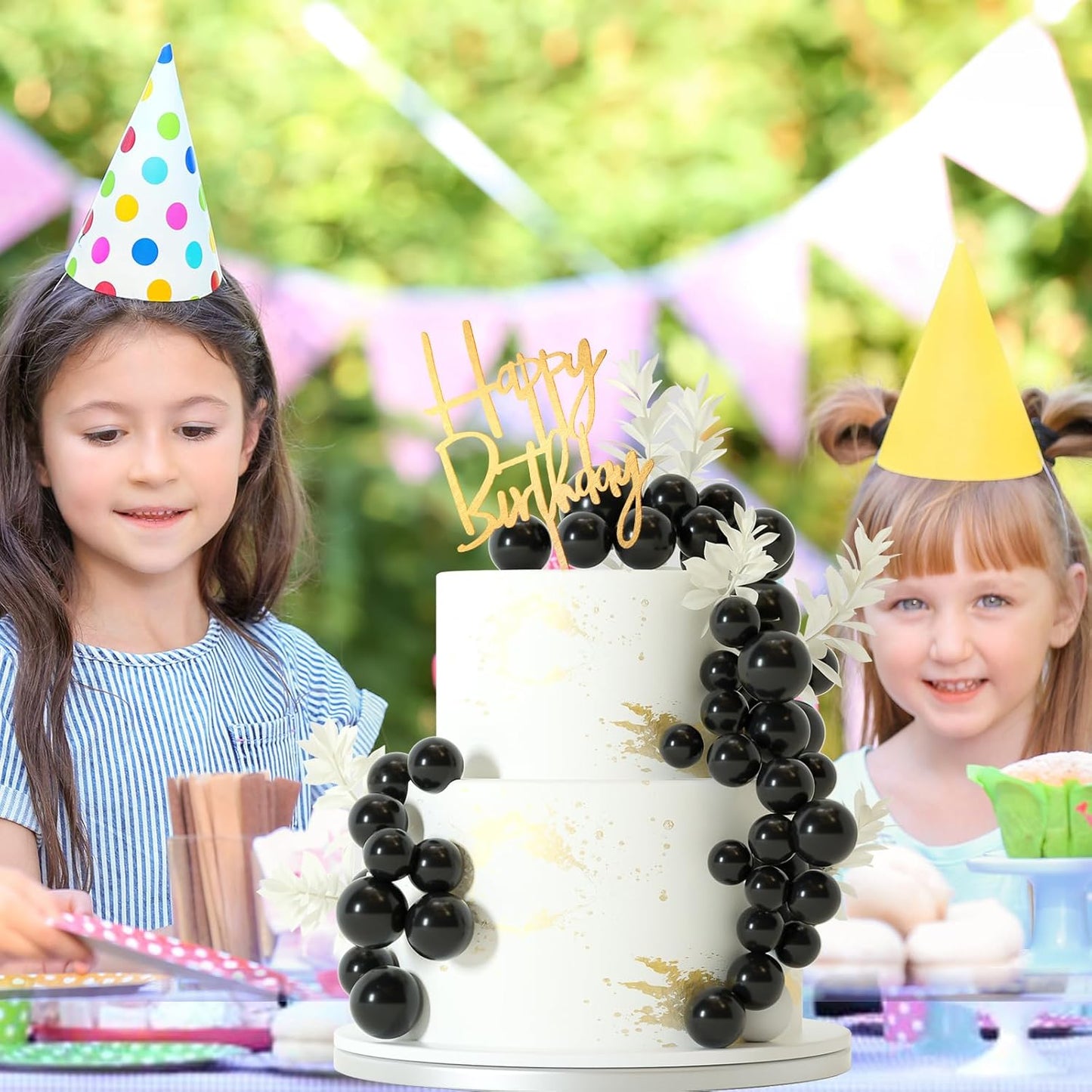 MIAHART Ball Cake Toppers Boho Grass Cake Topper Ball Cake Insert Decoration for Birthday Wedding Baby Shower Party Decorations Boho Themed Party Supplies (Black)