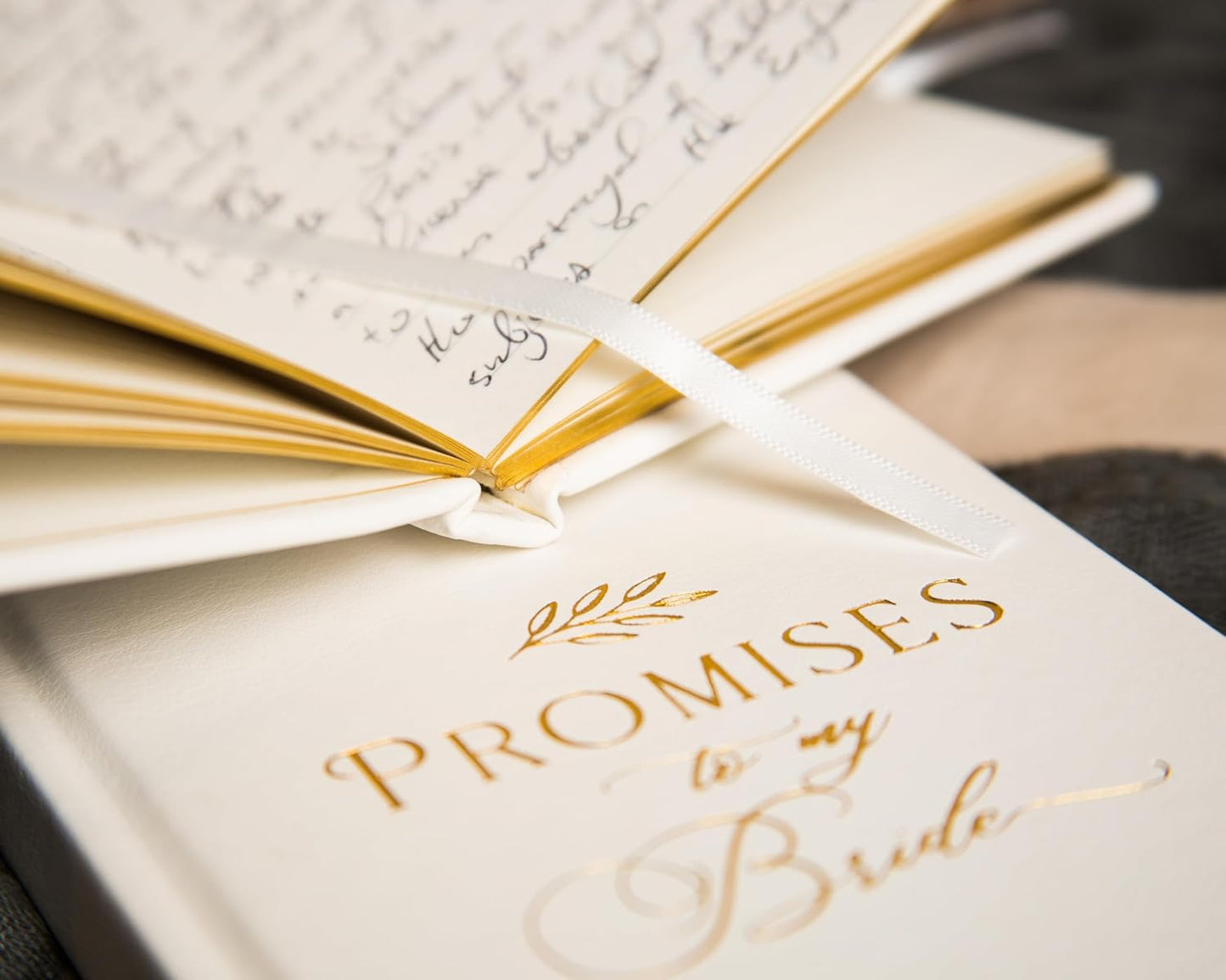Promises To My Groom & Bride Wedding Vow Books (Set of 2) - Pocket Sized Gold Foil Embossed White Wedding Ceremony Vow Renewal Speech Notebook Planner, Gift for Wife & Husband Newly Engaged Couple
