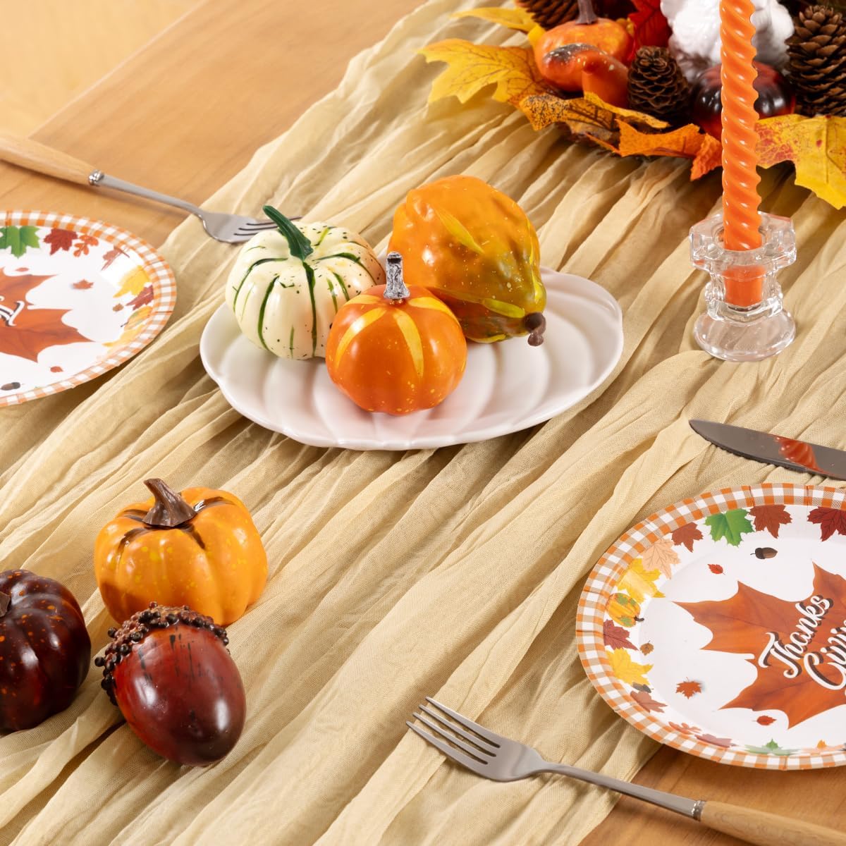 Champagne Gold Cheesecloth Table Runner 4 Pack Fall Table Runners Boho Gauze 120 Inches Champagne Cheese Cloth Fall Table Decorations for Thanksgiving Wedding Bridal Baby Shower Parties