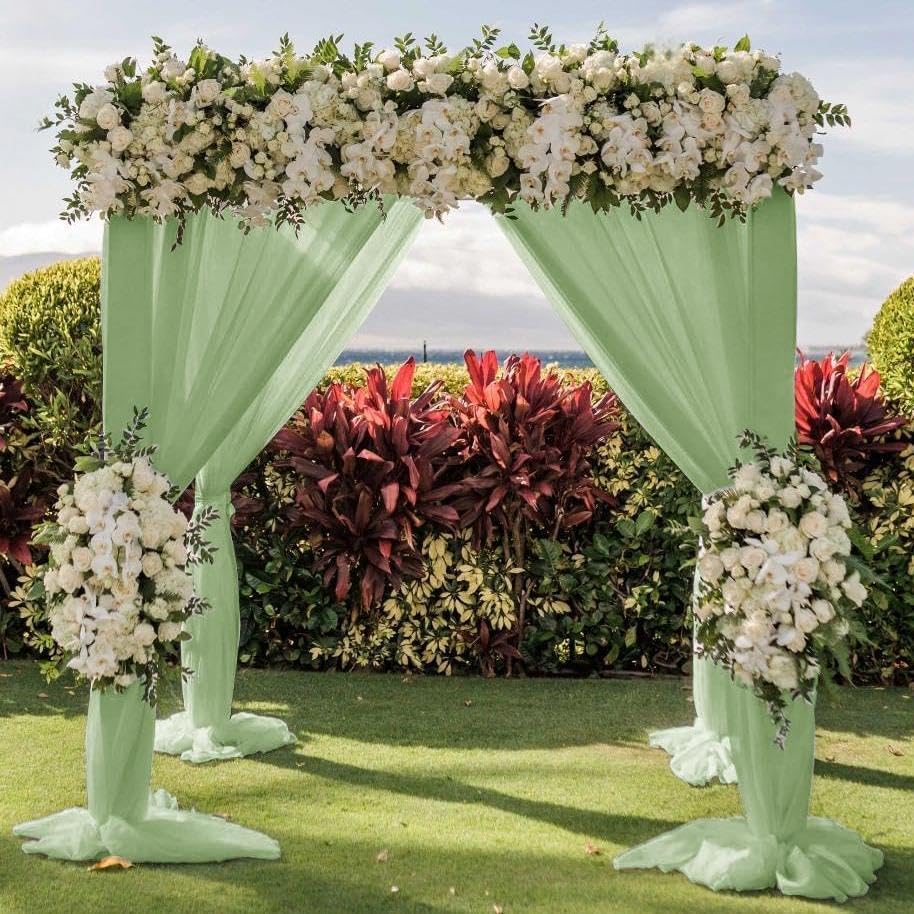 Wedding Arch Draping Fabric 2 Panels 30'' x 18FT Sage Green Sheer Chiffon Arch Drapery for Photo Booth Bridal Shower Baby Shower Church Decor Newborn Photography Christening Outdoor Party