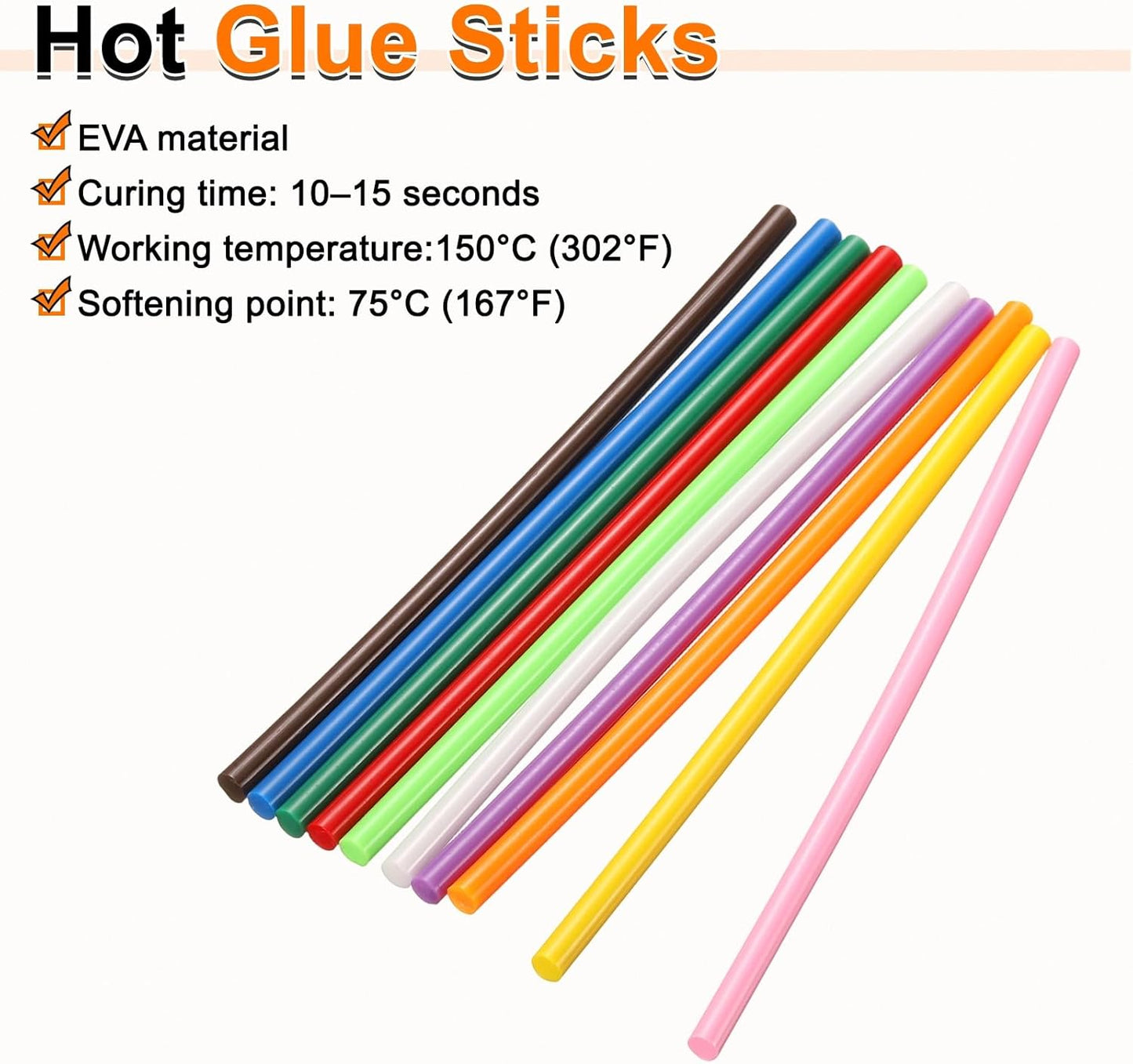 HARFINGTON 10pcs Hot Glue Sticks 0.28" Dia x 5.91" Long EVA Mini Hot Melt Adhesive Glue Stick for Hot Melt Gun Wood Plastic Glass Flowers Fabrics Foam, Multicolor