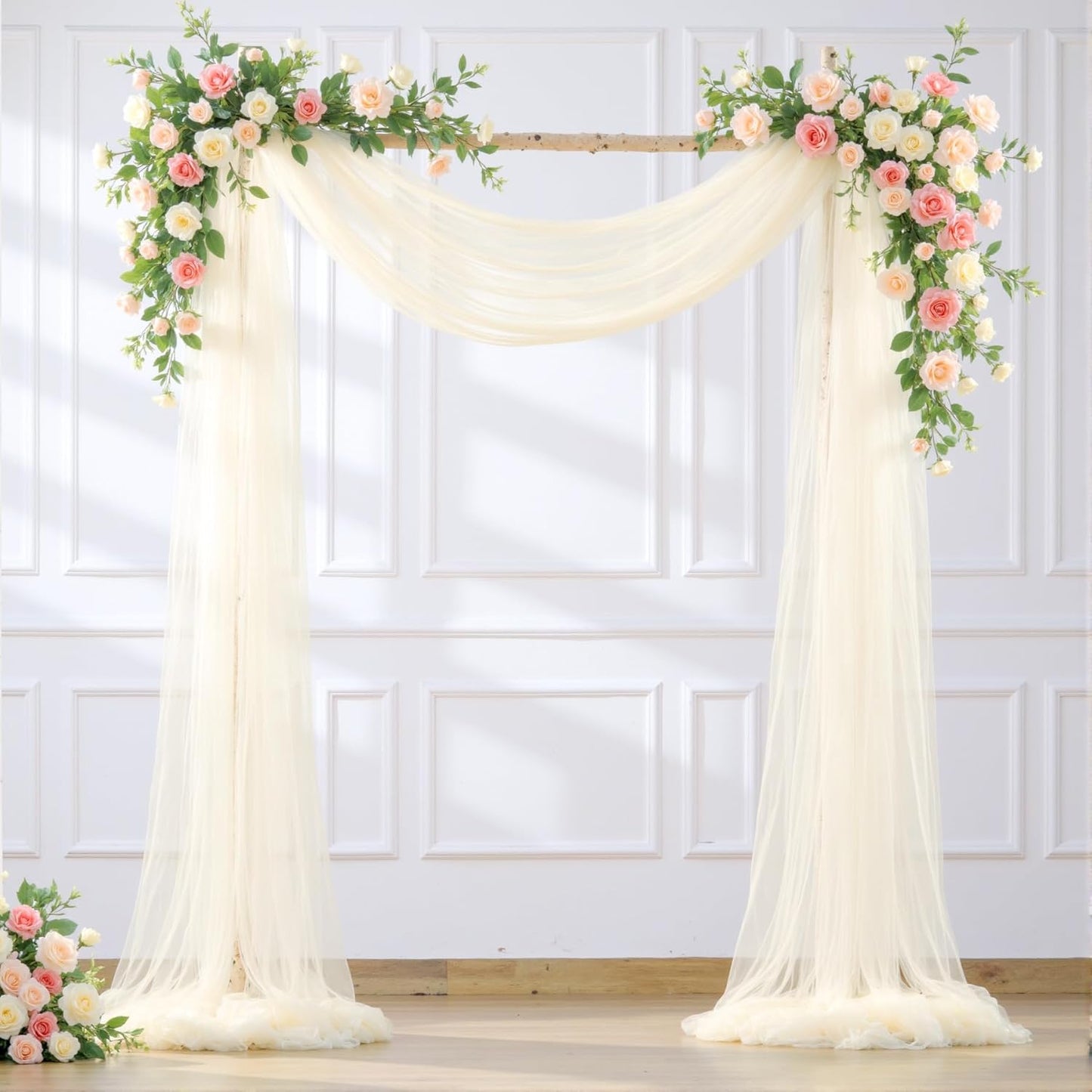 Wedding Arch Draping Fabric Backdrop 1 Panel 30" x 19Ft Ivory Drapes Curtains for Wedding Reception Sheer Tulle Backdrop Curtain for Ceremony Birthday Party Baby Shower Arbor Ceiling Decorations