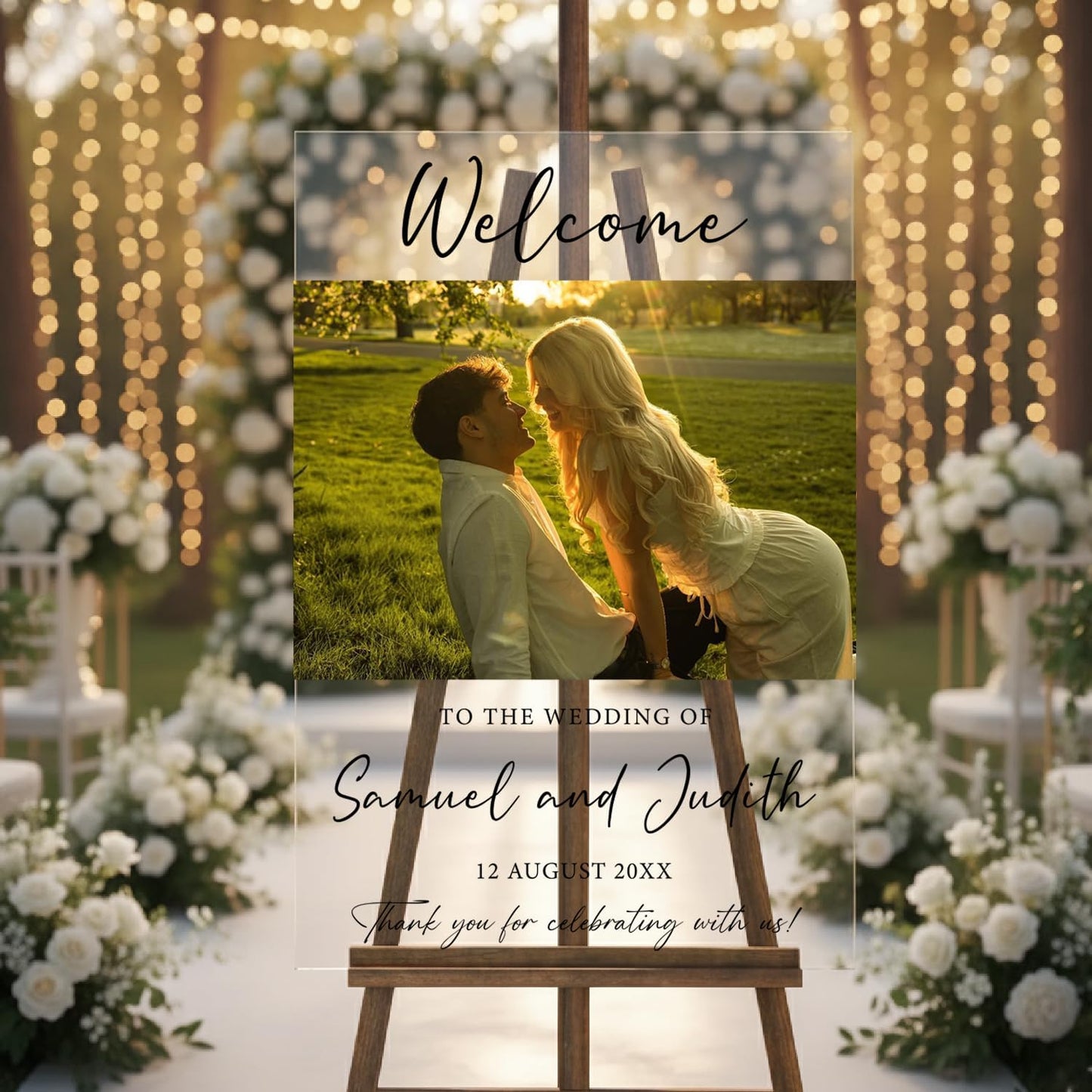 Personalized Wedding Photo Acrylic Welcome Sign – Custom Picture Board with Bride & Groom Names, Elegant Acrylic Wedding Reception Entrance or Ceremony Decoration, Indoor & Outdoor Keepsake Gift #6