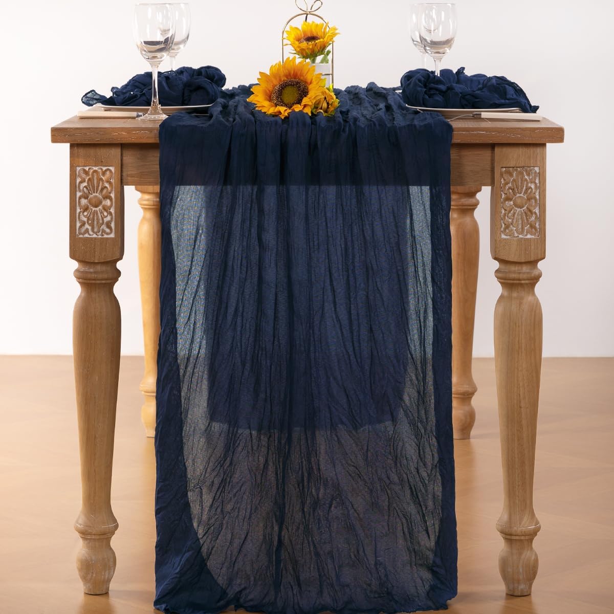 Navy Blue Cheesecloth Table Runner Fall Table Runner Boho Gauze 120 Inches Navy Cheese Cloth Fall Table Decorations for Thanksgiving Wedding Bridal Baby Shower Party Christmas Dinner