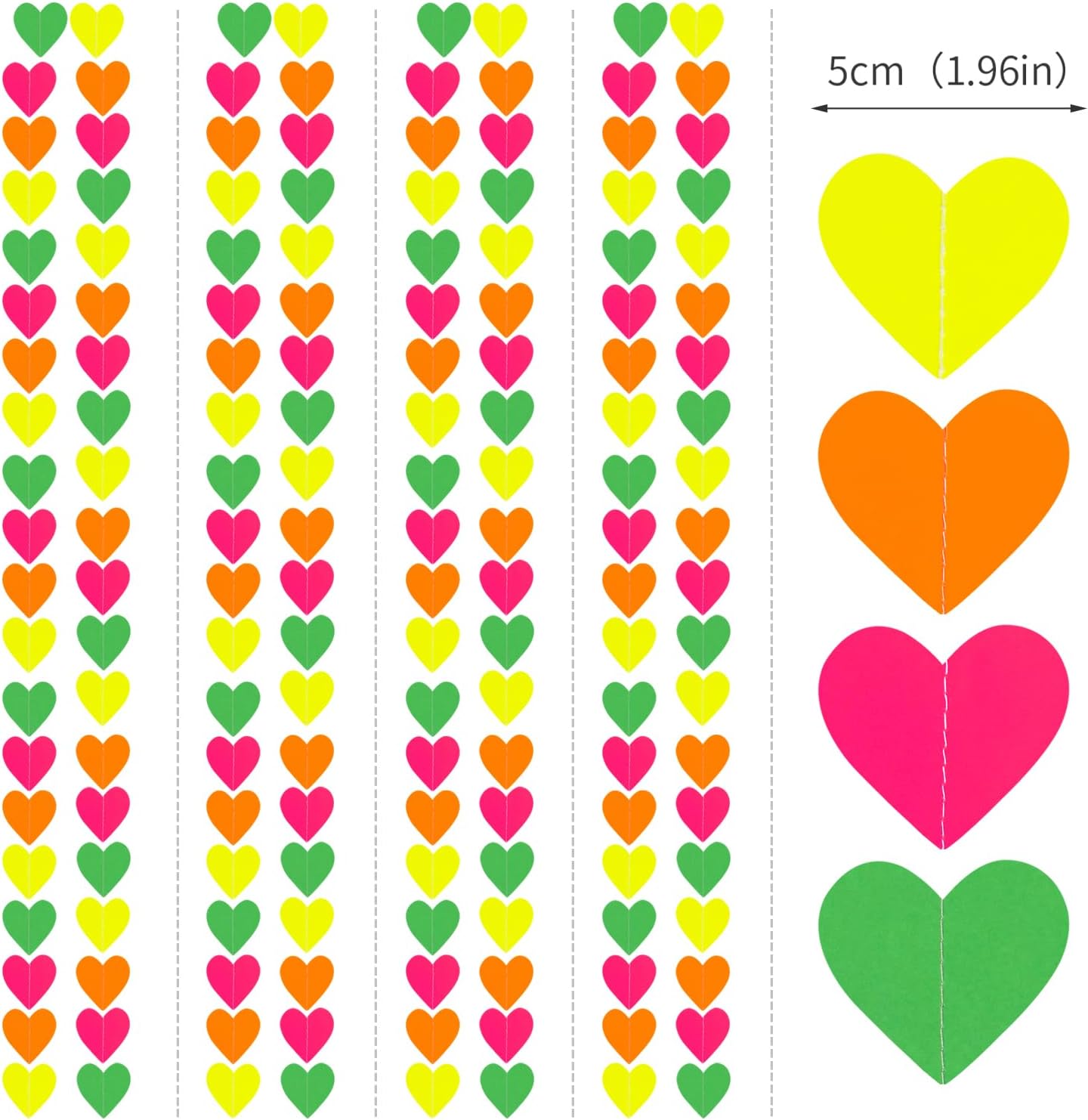 UV Neon Party Decorations Heart-Garland - 52ft Glow in The Dark Supplies,80s Hanging Streamers Banner,Girl Romantic Wedding Anniversary Baby Bridal Shower Engagement Decor Panduola