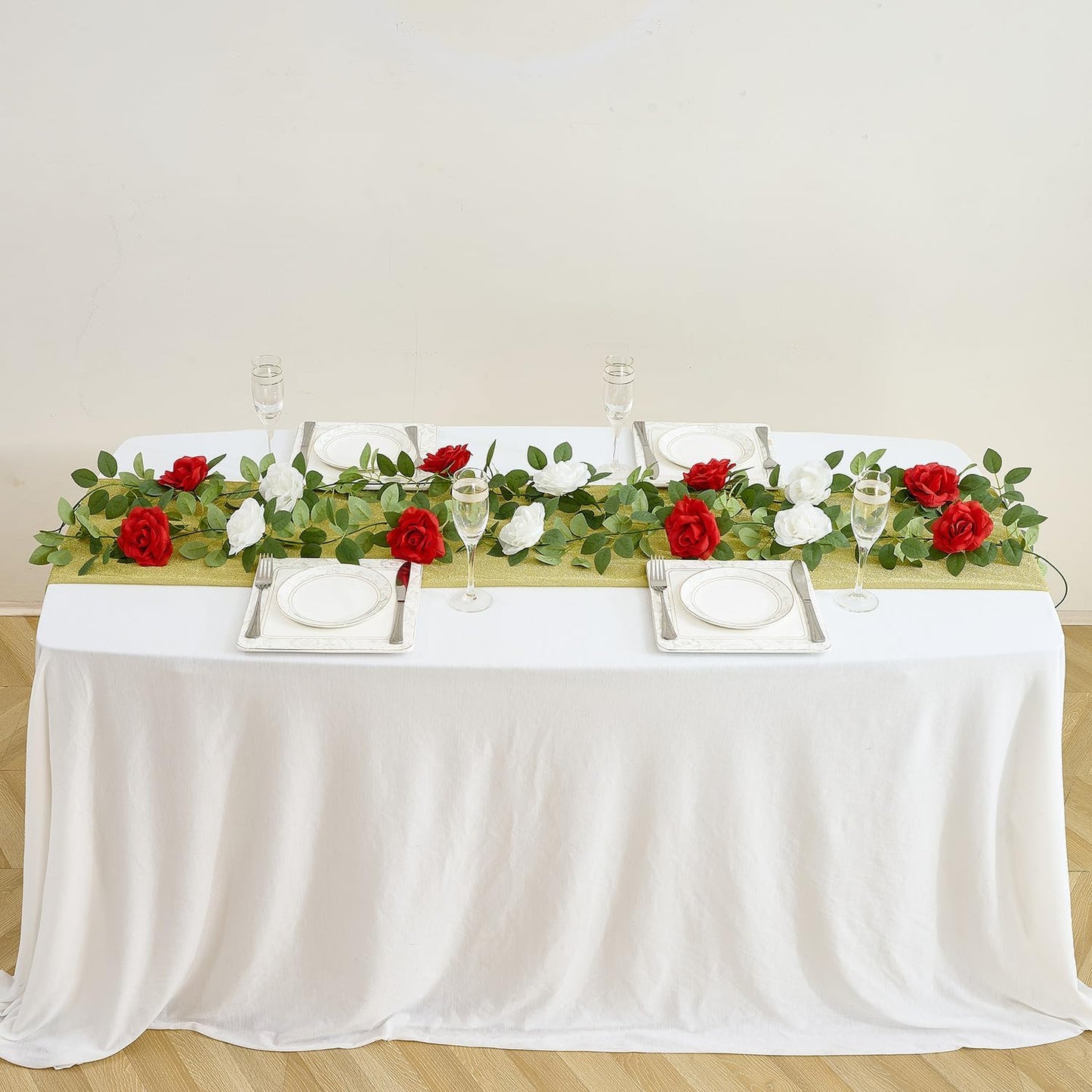 Artificial Rose Garlands Red Rose Vines Leaves Banners Hanging Floral Garland Fake Rose Flower Vine Wall Decorations