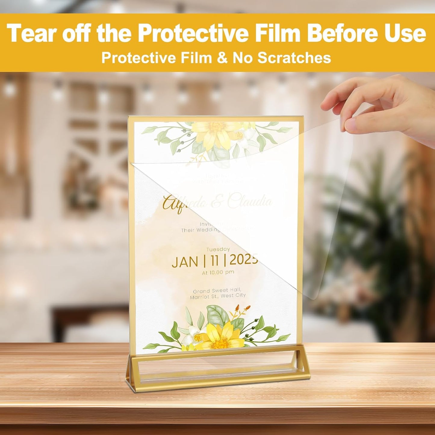 EHWINE 24 Pack Acrylic Sign Holder 5.5 x 8.5, Double Sided Gold Picture Frame Stand up Table Top Sign Holders, Clear Display Stand Menu Flyer Holder for Wedding Party