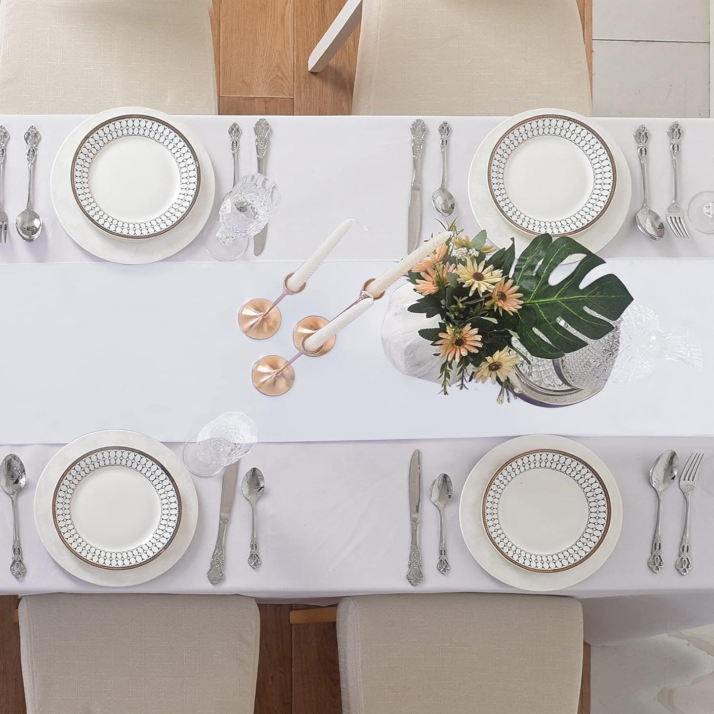 6Pack Table Runner 12 x 108 Inches Satin Silk Table Runner for Wedding, Birthday Party, Banquets, Graduations Decoration, fit Rectange and Round Table-White