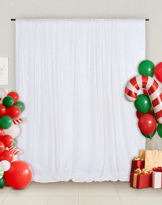Eternal Beauty White Sequin Backdrop, 6x8 Ft Glitter Background Curtains for Christmas Shimmer Photography Party Wedding Birthday Back Drop Decor