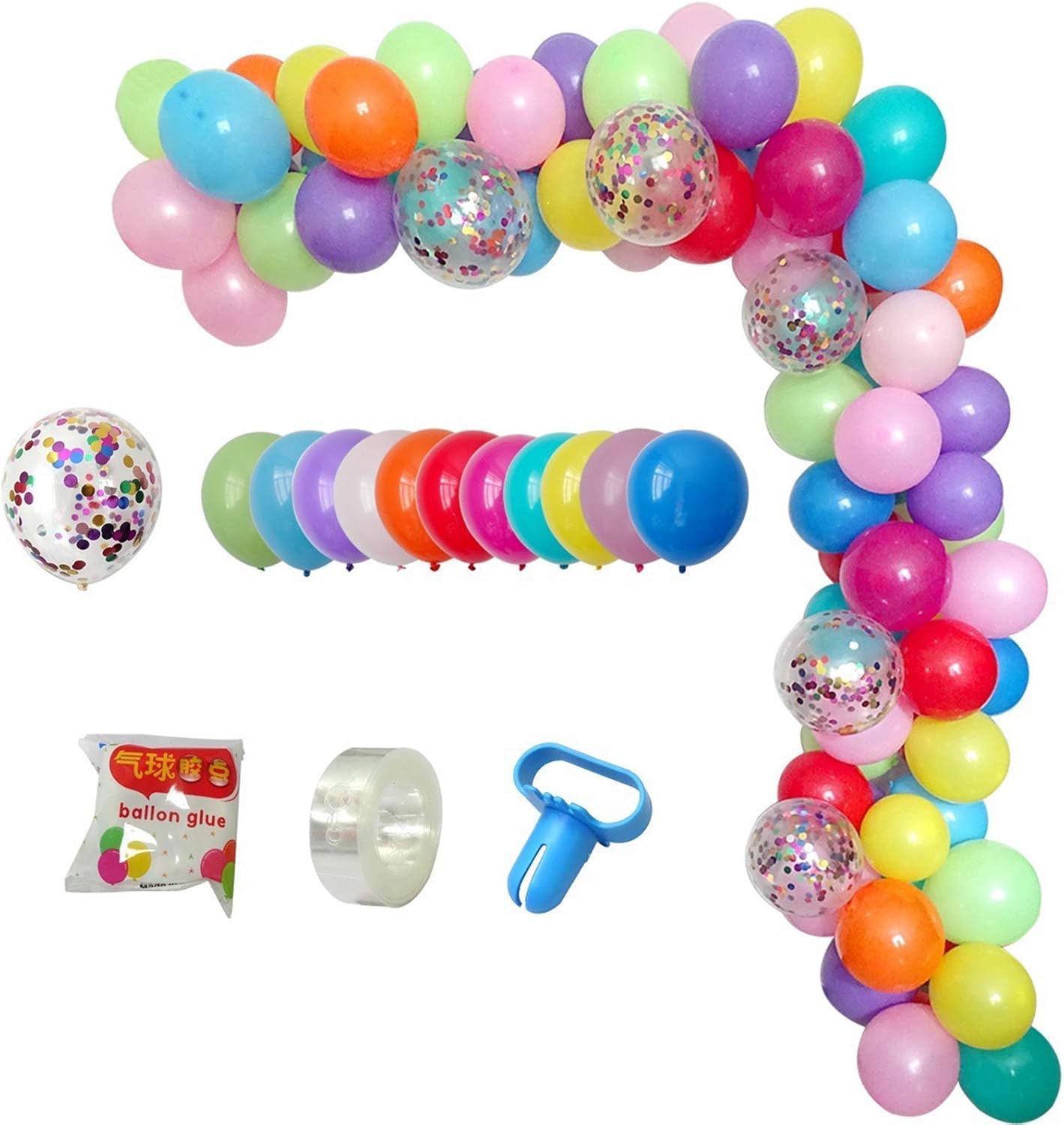 DIY Balloon Arch & Garland Kit, 113Pcs Party Balloons Decoration Set, Colorful Confetti Balloons & Colorful Latex Balloons for Baby Shower, Wedding, Birthday, Graduation, Anniversary Organic Party