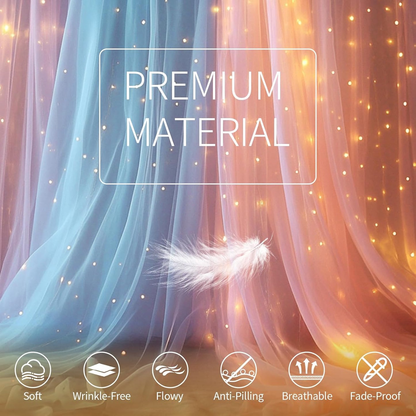 Pink Blue Tulle Backdrop Curtain with Lights String - 10x8ft Sheer Backdrop with 250 LEDs for Wedding, Baby Shower, Bridal Shower, Birthday Party Photo Shoot Background and Home Decorations