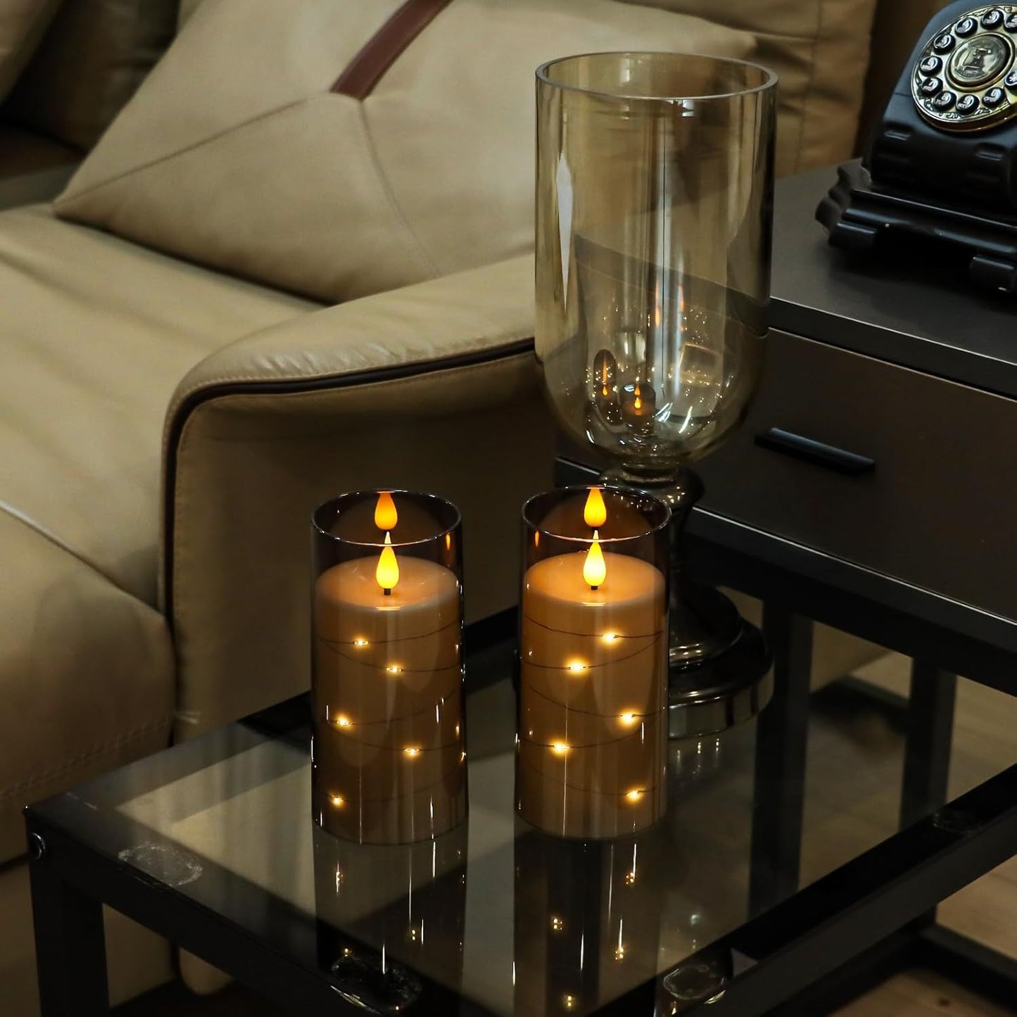 Aignis Flickering Flameless Candles Battery Operated Candles LED Candles with Remote Timer for Home/Wedding/Birthday/Holiday Decor ，Grey 3D Flame Set of 2 (D3 xH6 6")