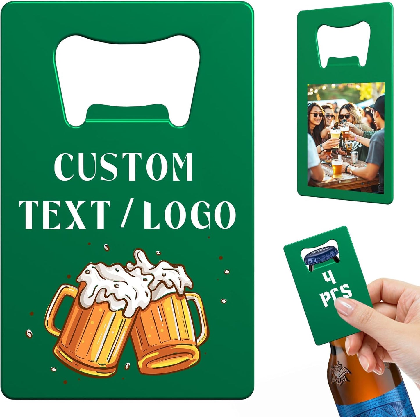 Custom Bottle Opener, 4-80PCS Stainless Steel Beer Can Opener, Double-Sided Full Color Print Personalized Bottle Opener Bulk, Card Bottle Openers for Wedding Favors, Party, Promotion, Groomsmen Gift