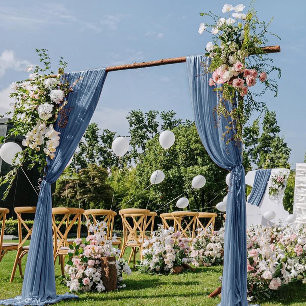 Dusty Blue Wedding Arch Draping Fabric 29" x 20 FT Blue Wedding Drapes for Backdrop Sheer Curtains Drapes for Romantic Bridal Baby Shower Ceremony Birthday Party Fall Outdoor Events