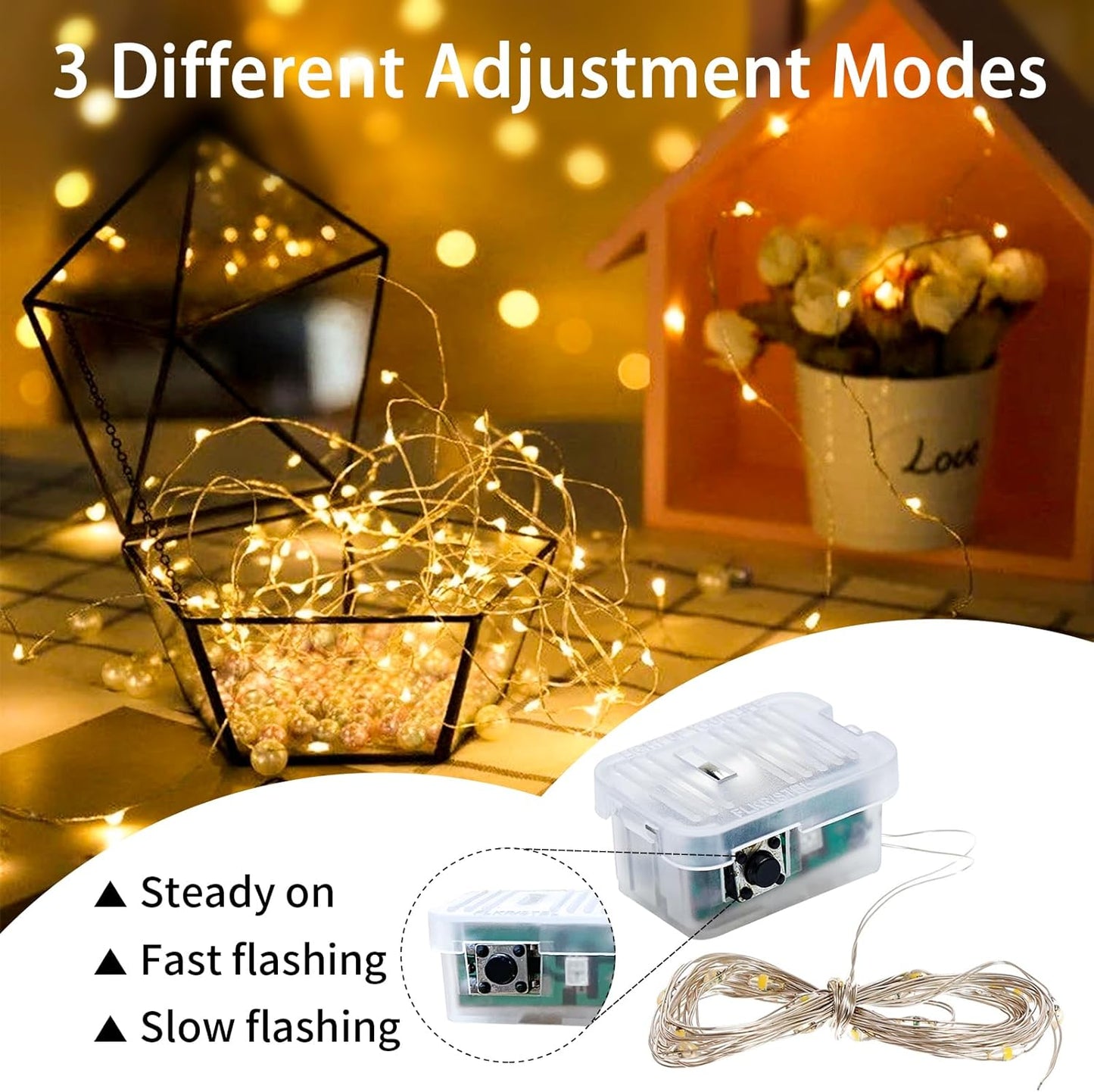 50 Pack Fairy Lights 7Ft 20 LED Twinkle String Lights 3 Modes Battery Operated Waterproof Firefly Starry for Mason Jar Party Wedding Christmas Valentines Day Table Centerpieces,Warm White