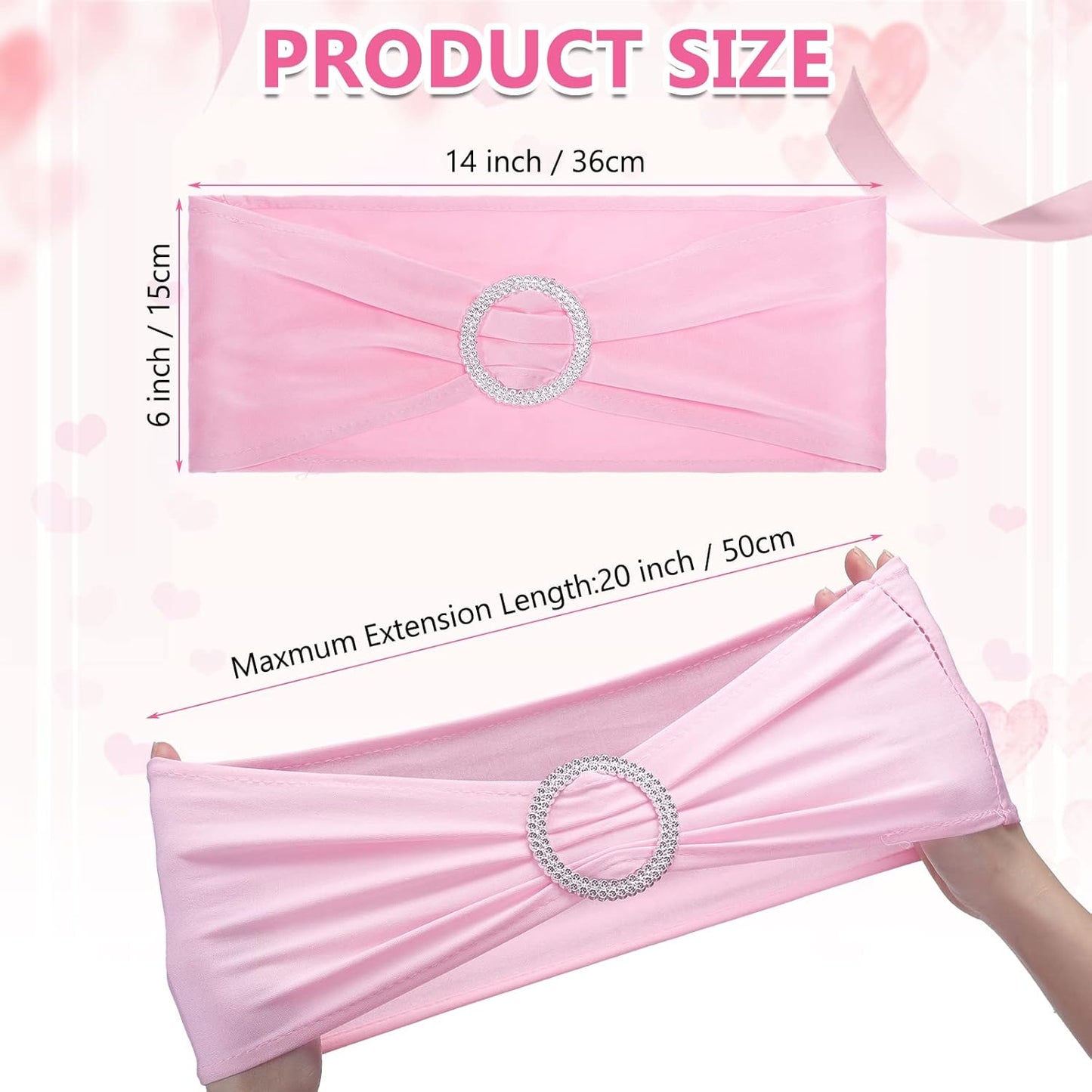 CHENGU 150 Pieces Spandex Stretch Chair Sashes Bows Elastic Chair Cover Bands Ties with Buckle Slider for Wedding Party Reception Events Universal Ceremony Banquet Decorations (Pink)