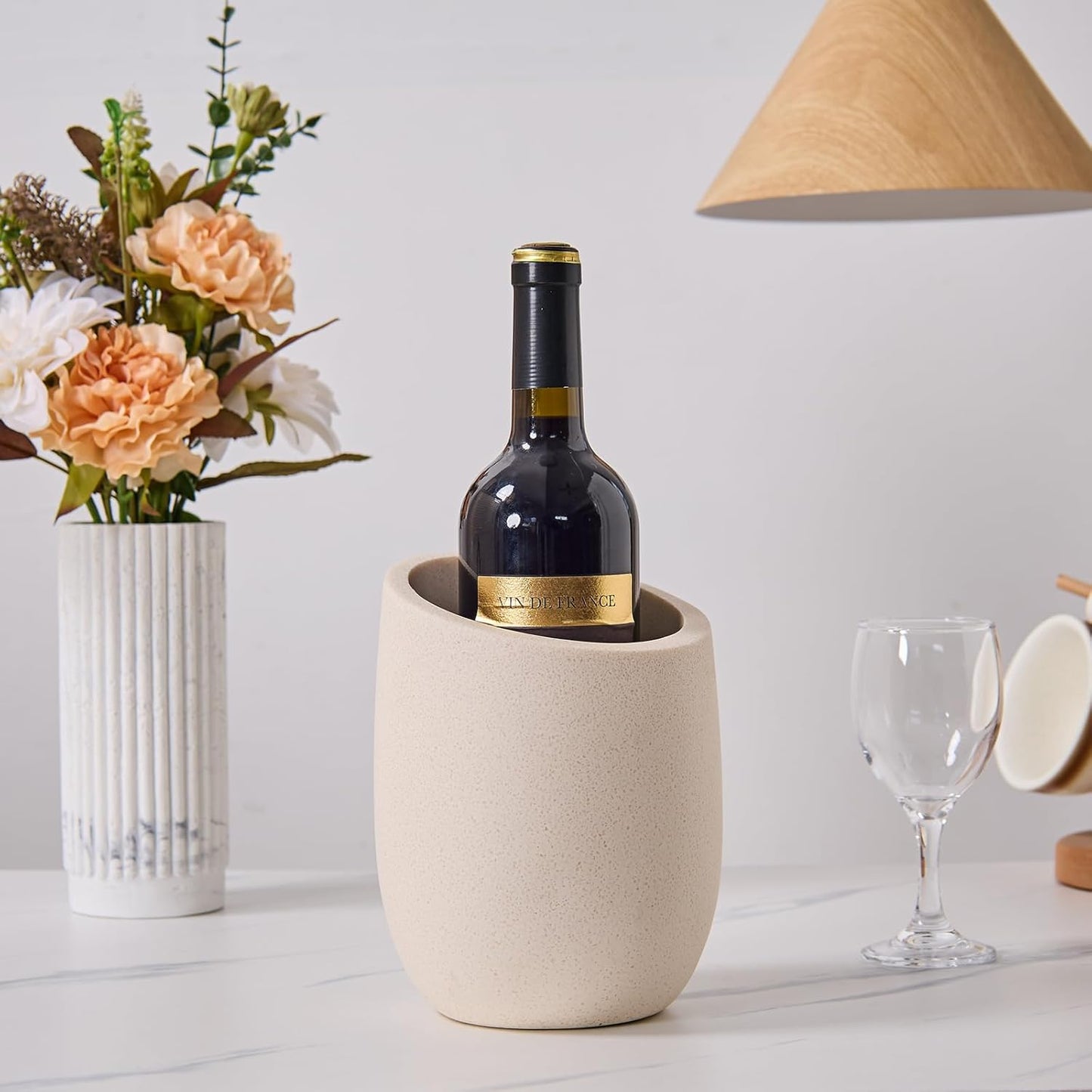 Beige Sand Stone Textures Wine Chiller Bucket – 750ml Resin Cooler for Wine & Champagne Bottles, Party Bar Cart Decor – Keeps Drinks Cold, Unique Gift for Wine Lovers, Housewarming