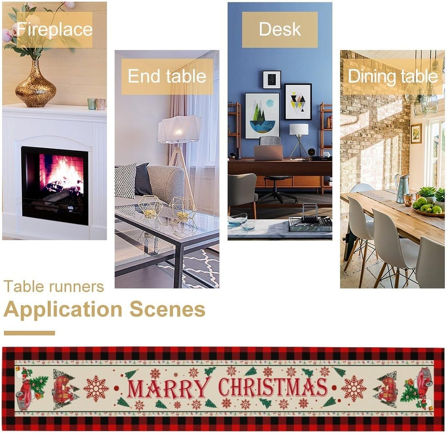 Merry Christmas Table Runner,Winter Xmas Holiday Table Cloth Kitchen Dining Table Decoration for Home Party Decor 13x108 Inch