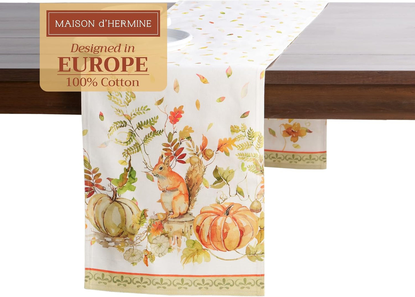 Maison d' Hermine Table Runner 100% Cotton Double Layer Table Runners 108 inches Long for Thanksgiving Christmas Decorations Home Kitchen Dining Party Wedding (Pumpkin Passion, 14.5" x 108")