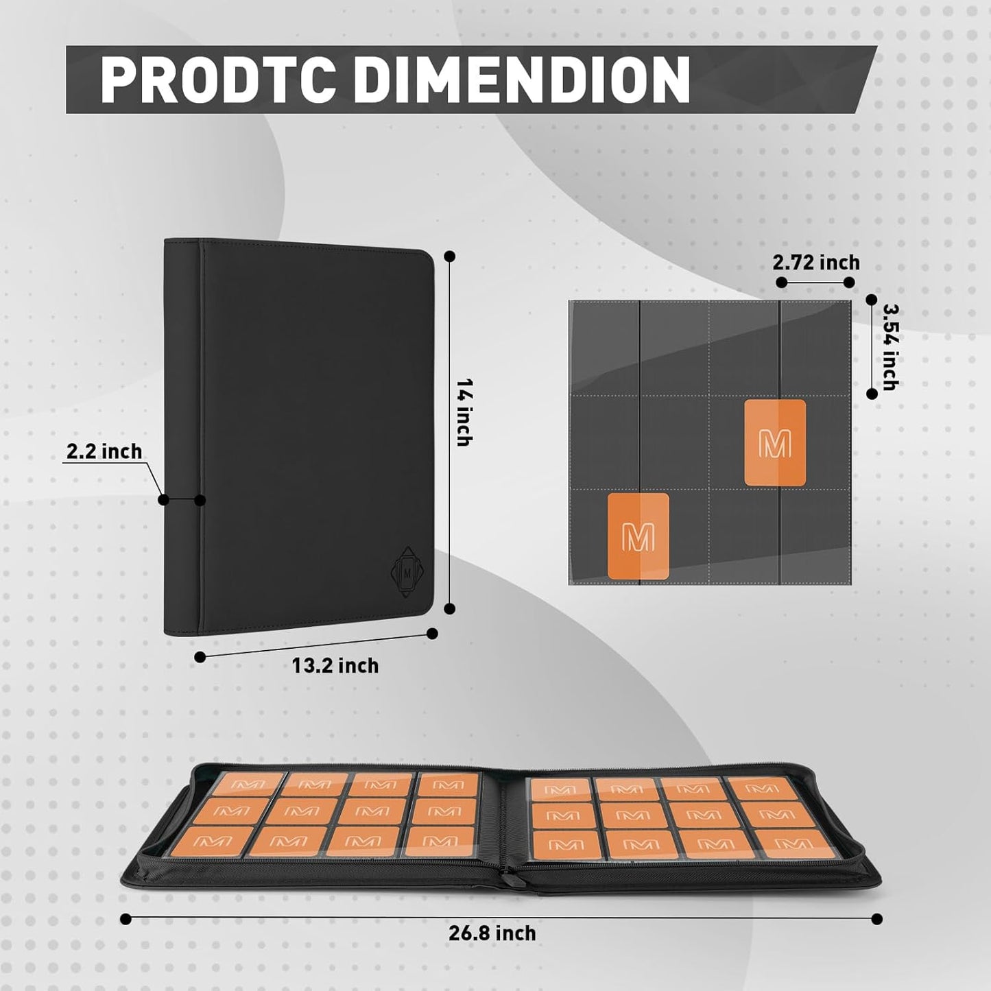 Premium Card Binder 12 Pocket for 720 Pockets Trading Card Binder, PU Zipper Card Collection Album, Sturdy Side-Loading Card Book Holder for MTG, TCG, Game Cards, Sports Cards