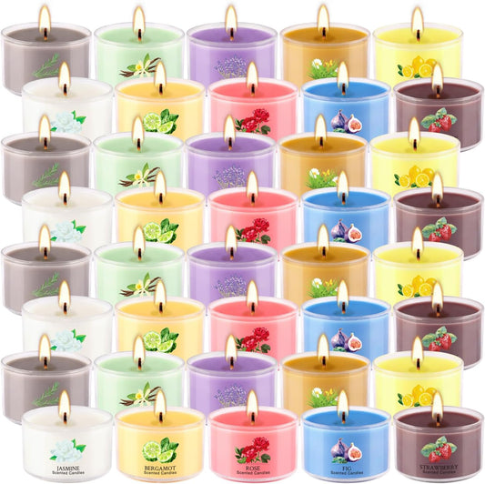 40 Scented Candle Set, 10 Fragrances, 35g Natural Soy Wax Candles with Smokeless Cotton Wicks, Ideal for Home Decor, Yoga, Meditation, Spa & Gifting.