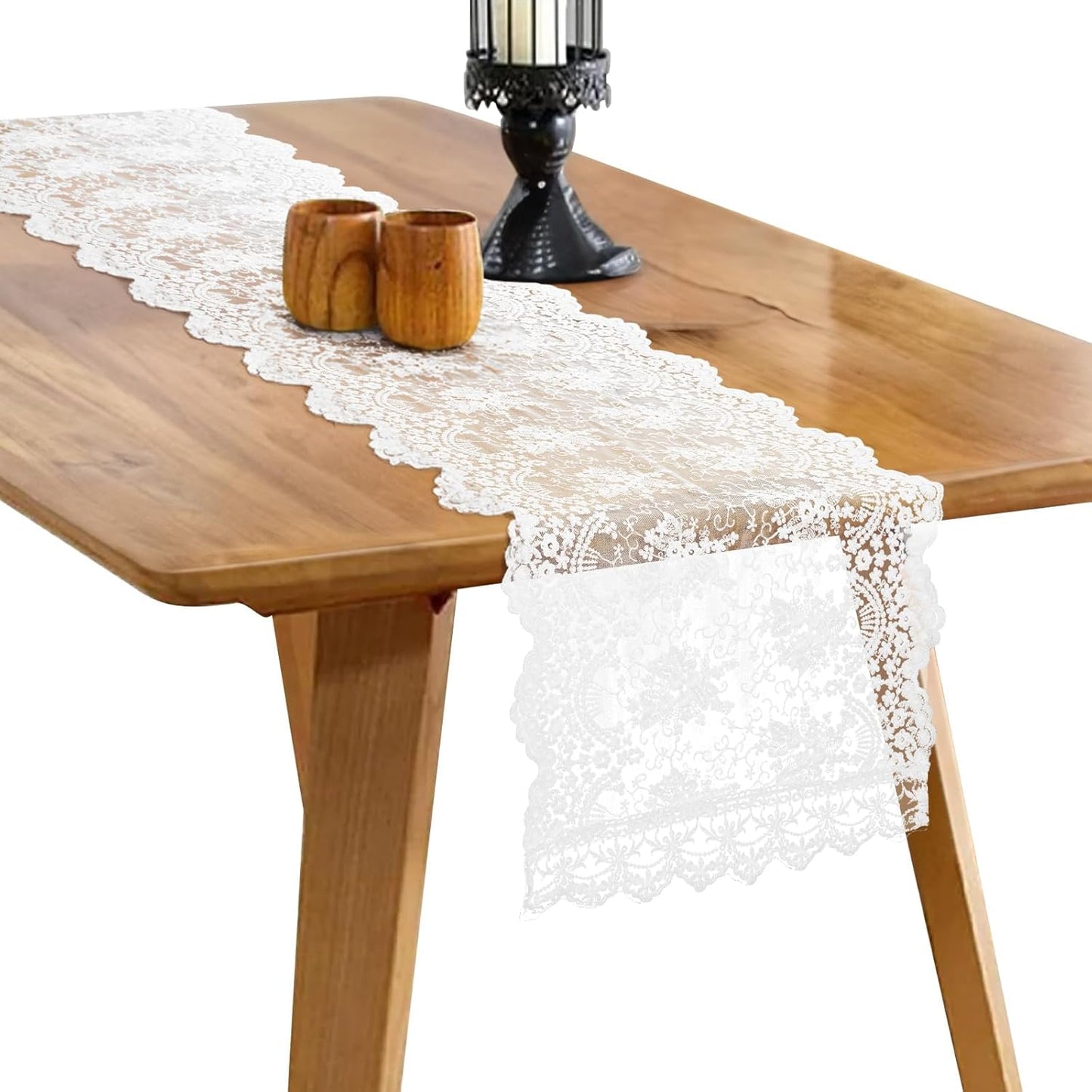 White Lace Table Runner 72 Inches Long,Table Decoration ,Vintage Kitchen Dining Table Decoration ,Table lace Runner, Exquisite Lace Fabric for Wedding /Reception Bridal Shower /Holiday Party