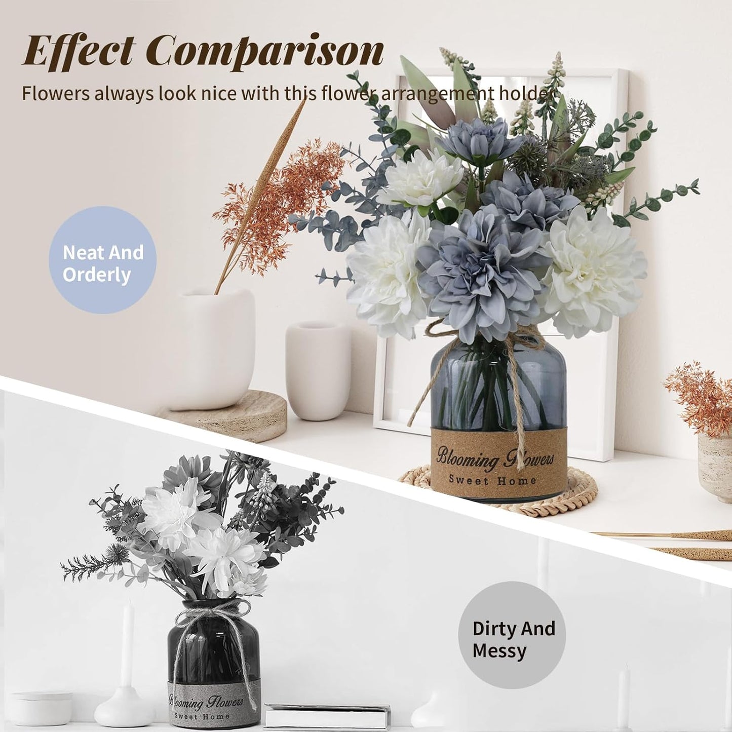 Fake Flowers with Vase,Silk Artificial Flowers in Vase,Fake Plants and Faux Flower Arrangement for Centerpiece Kitchen Table Decorations,Home Decor